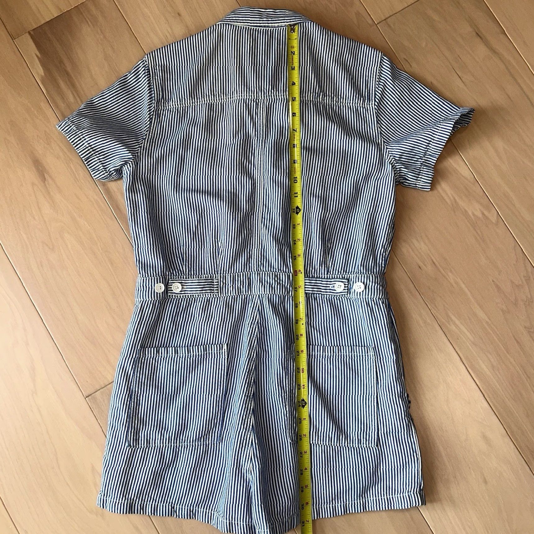 Outerknown Outerknown S.E.A. Suit Shortall Romper Women’s Small Hickory Stripe Navy Blue & White Size 28" / US 6 / IT 42 - 7 Thumbnail