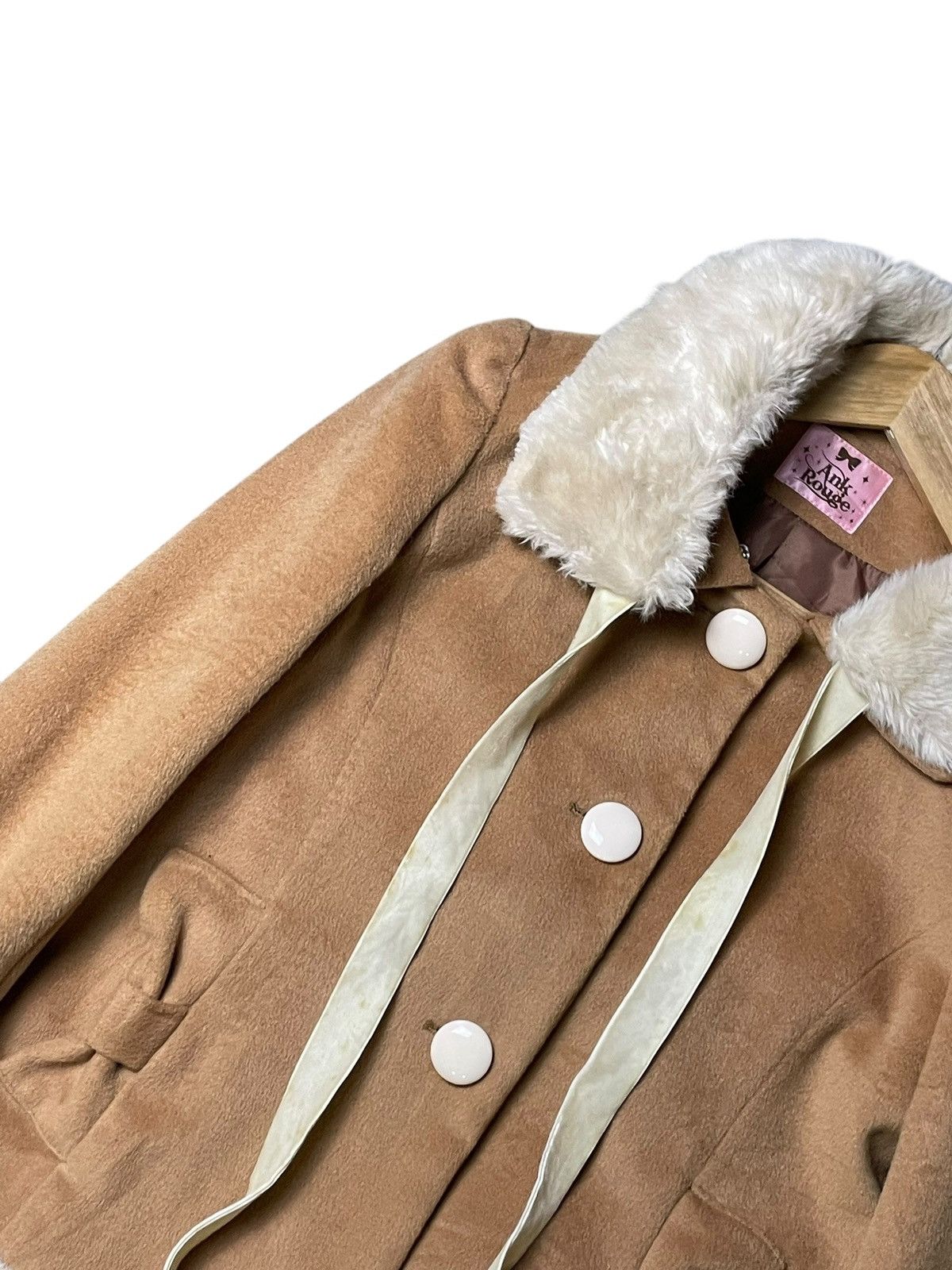 Japanese Brand ANK Rouge Brand Fur Collar Ribbon Doll Coat (68) Size M / US 6-8 / IT 42-44 - 5 Thumbnail