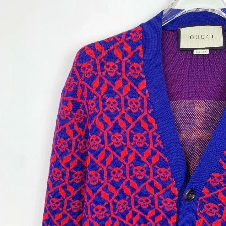 Gucci Gucci Purple Skull Print Wool V-Neck Cardigan Size US S / EU 44-46 / 1 - 3 Thumbnail
