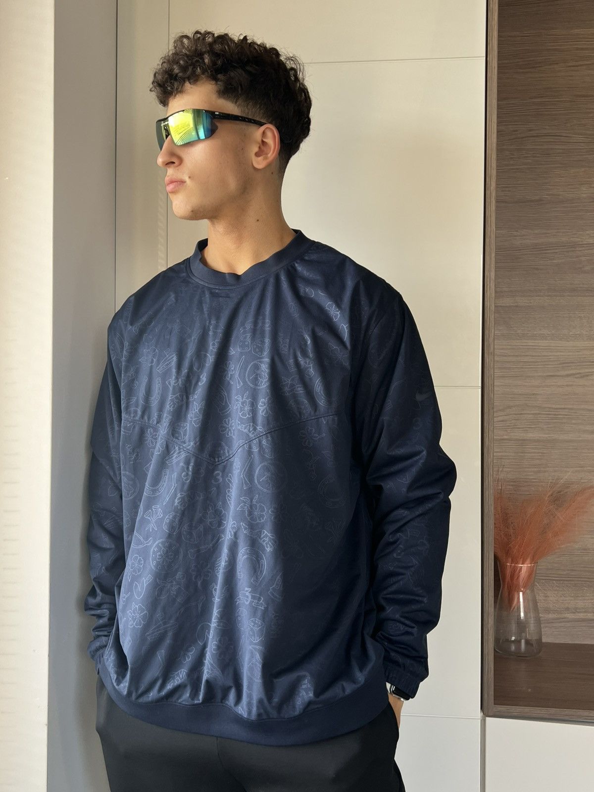 Designer × Nike ‼️Nike Shield Overprinted Monogram Metal Nylon Sweatshirt‼️ Size US XL / EU 56 / 4 - 20 Thumbnail