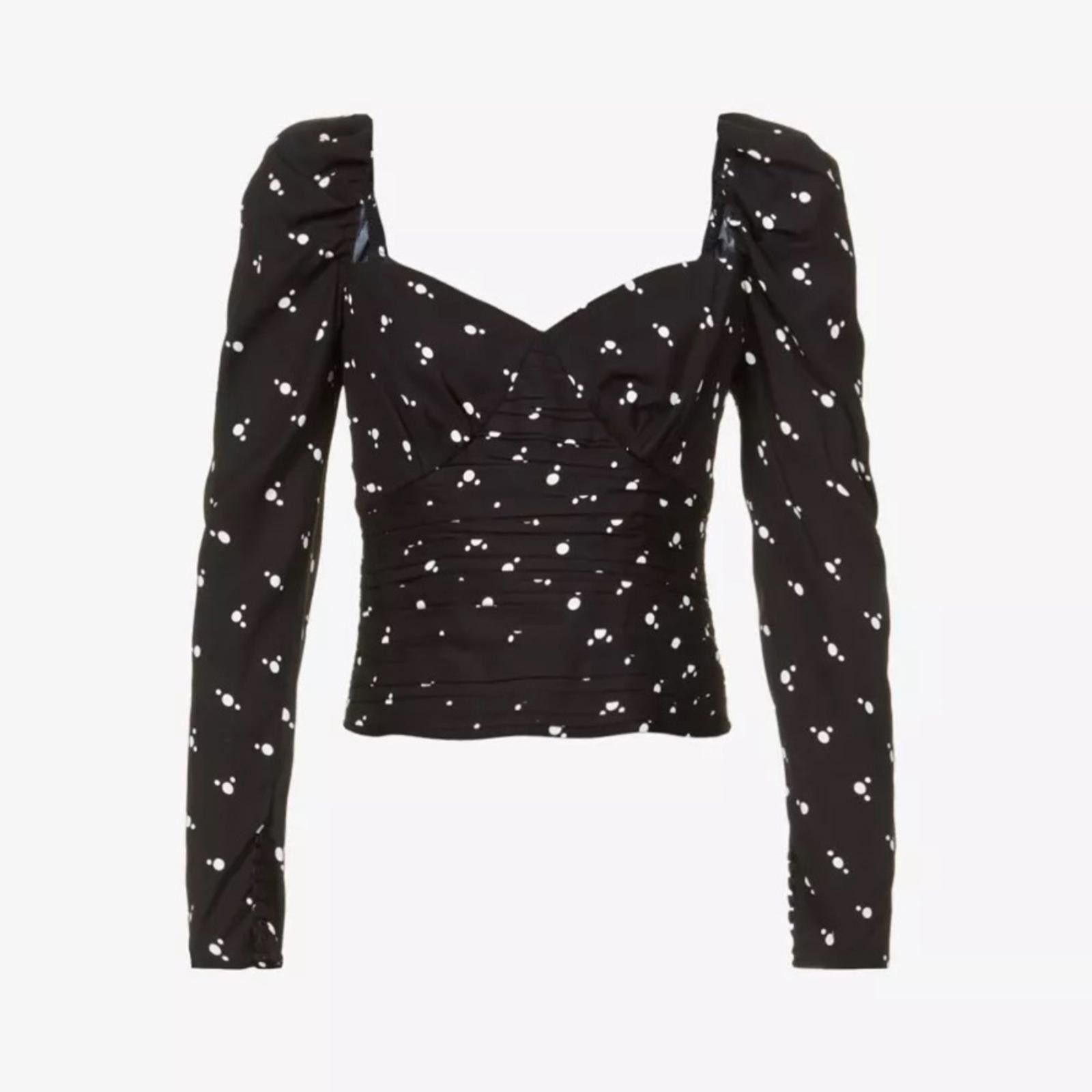 Designer Self-Portrait Black Blouse with White Dots Size XS / US 0-2 / IT 36-38 - 3 Thumbnail