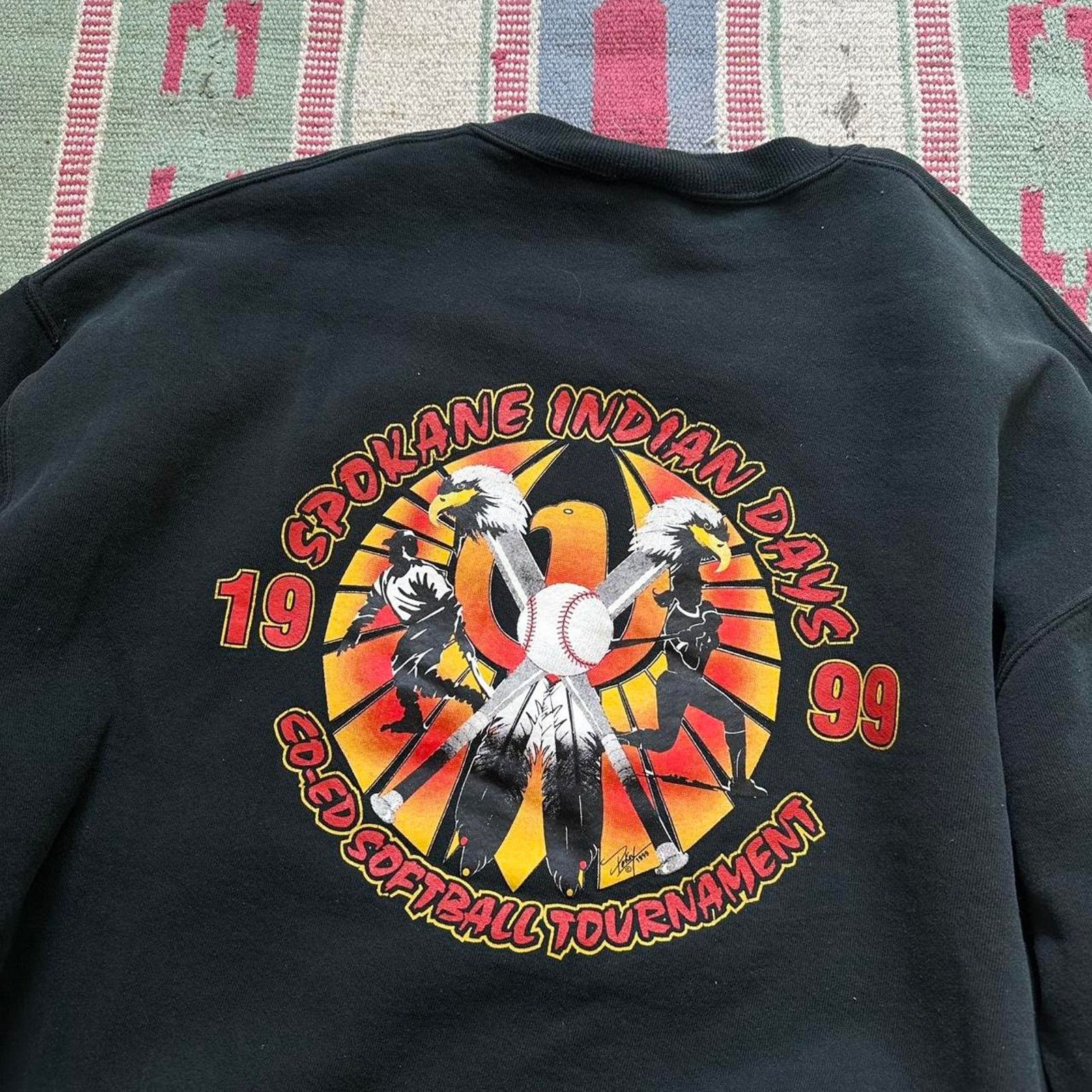Vintage Vintage 90s Spokane Indian Softball Black Faded Crewneck Size US L / EU 52-54 / 3 - 2 Thumbnail