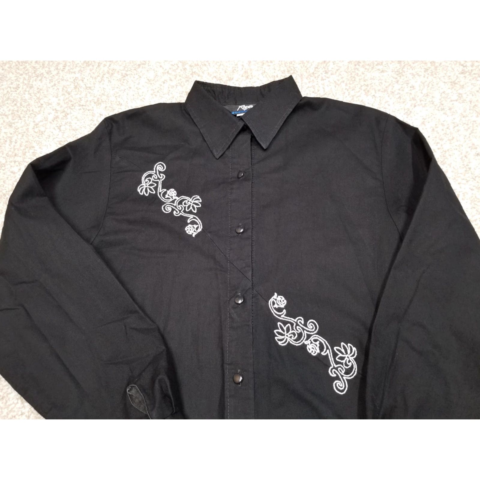 Roper VINTAGE Roper Shirt Womens M Black Floral Embroidered Long Sleeve Western Size M / US 6-8 / IT 42-44 - 3 Thumbnail