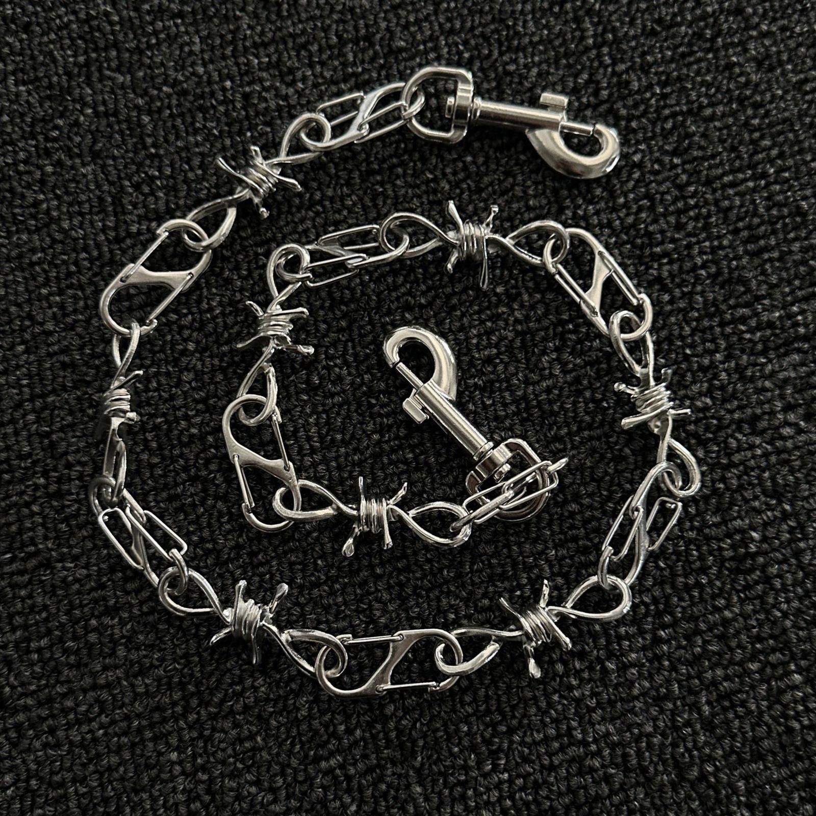 Vintage Silver Barbed Wire Wallet Chain, Edgy Metal Link Chain Size ONE SIZE - 2 Thumbnail
