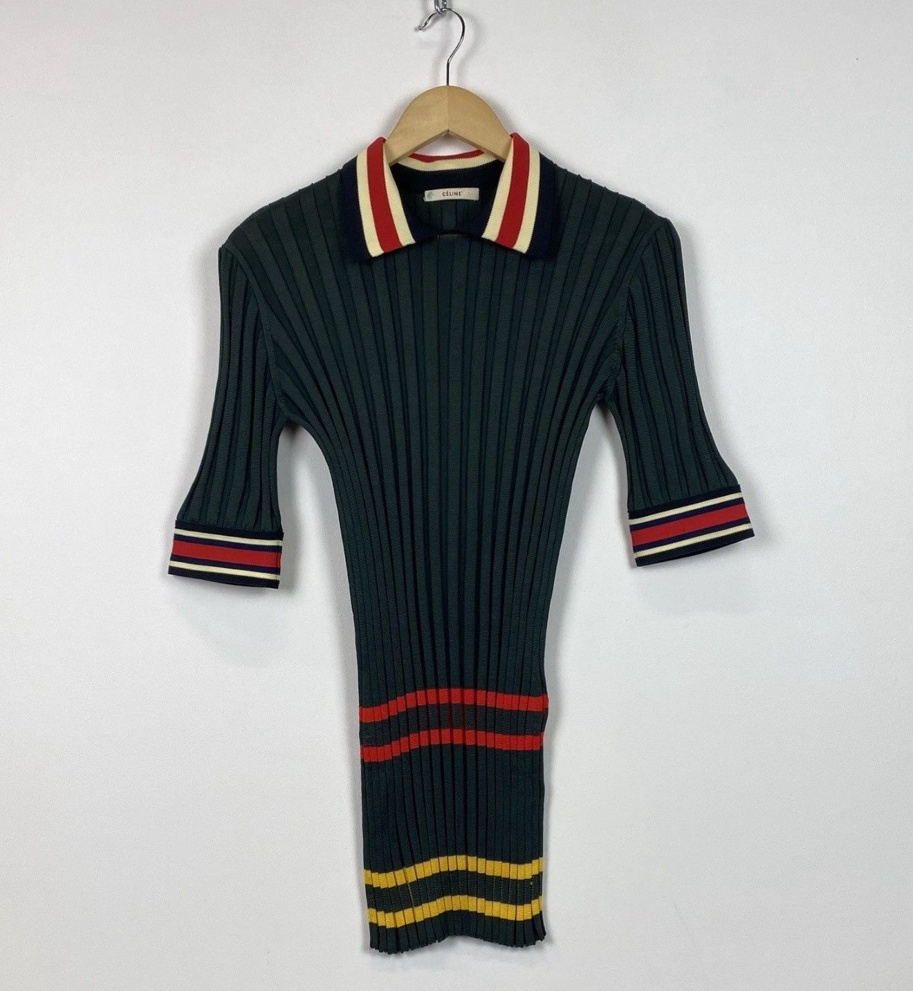 Celine Céline S/S 2014 Ribbed Knit Tunic Polo Neck Shirt Women’s Size S / US 4 / IT 40 - 4 Thumbnail