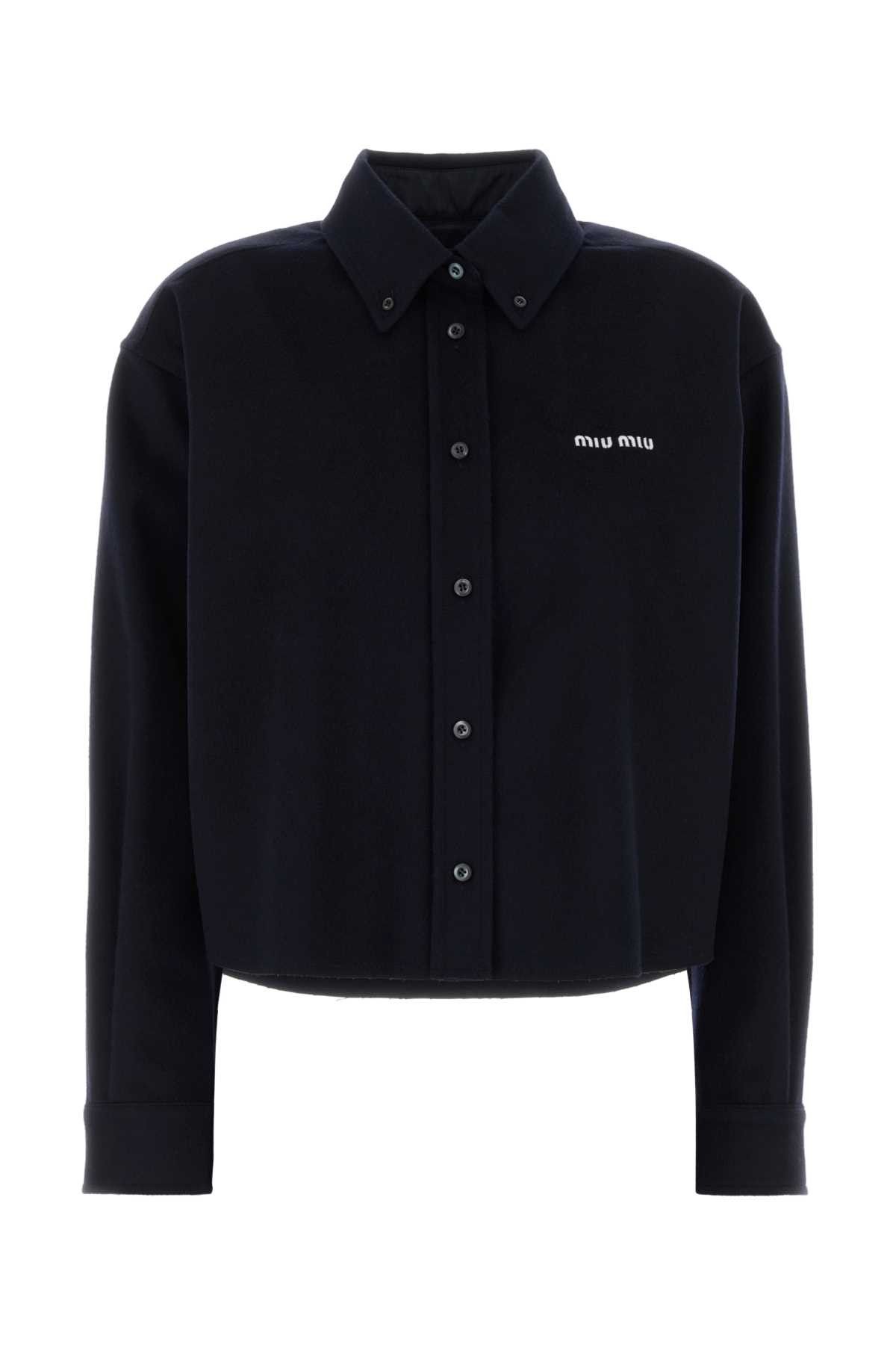 Miu Miu Navy Blue Wool Blend Shirt Size M / US 6-8 / IT 42-44 - 1 Thumbnail