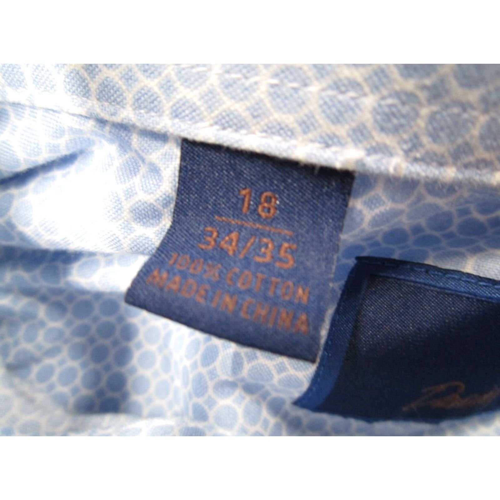 David Donahue VINTAGE David Donahue Dress Shirt Men 18 34 Blue Geometric Twill Long Sleeve Business Casual Size 34R - 4 Thumbnail