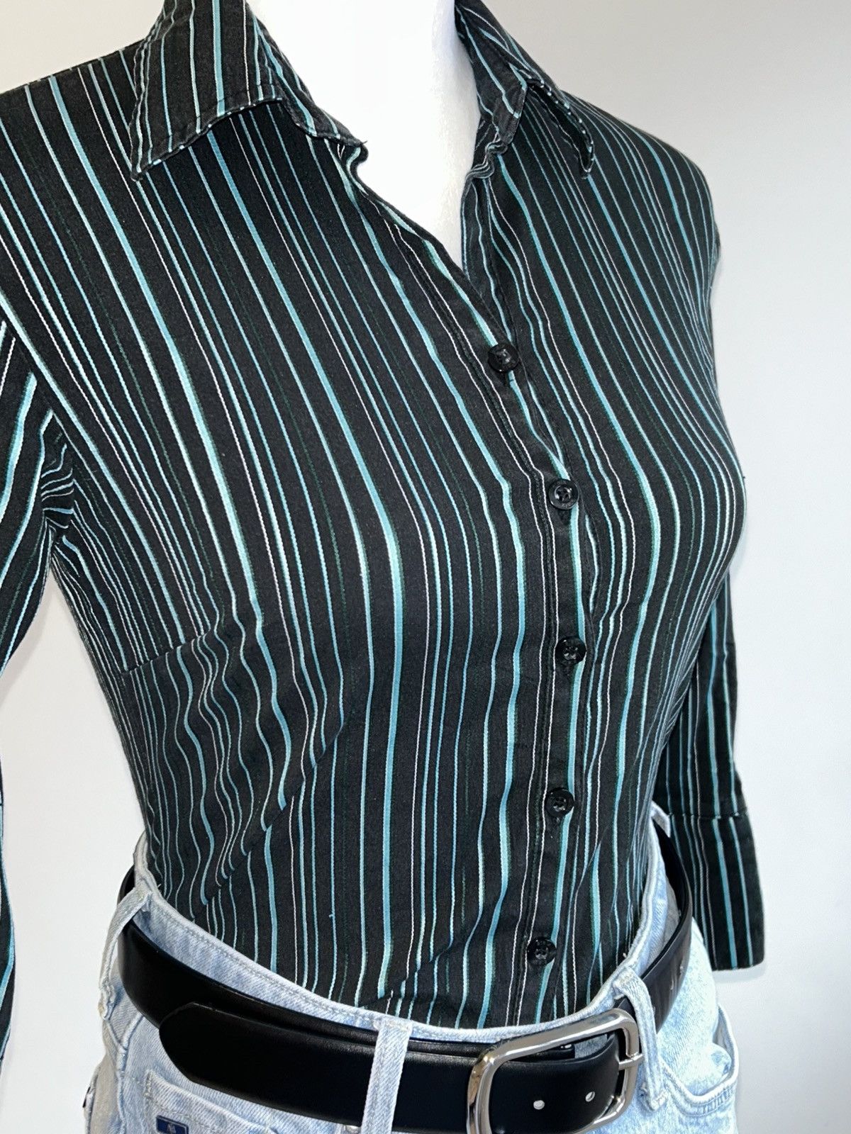 Vintage Vintage Saix 2000s Navy Blue Striped Shirt Size S / US 4 / IT 40 - 6 Thumbnail