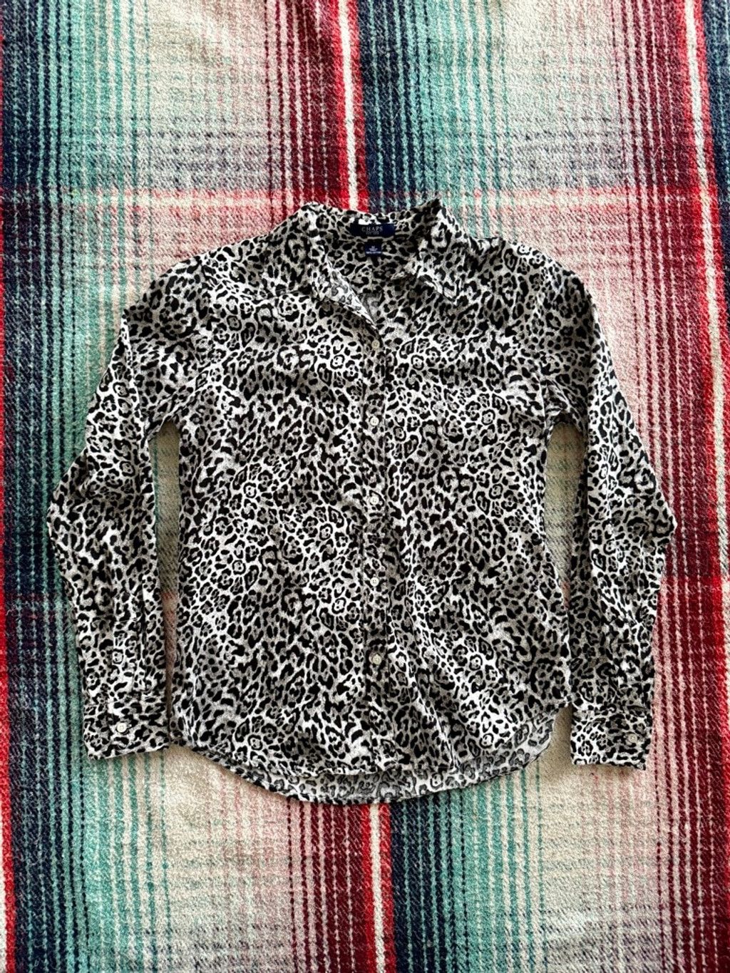 Chaps Women's Chaps Leopard Print Button Up Shirt M Black White Size M / US 6-8 / IT 42-44 - 1 Thumbnail