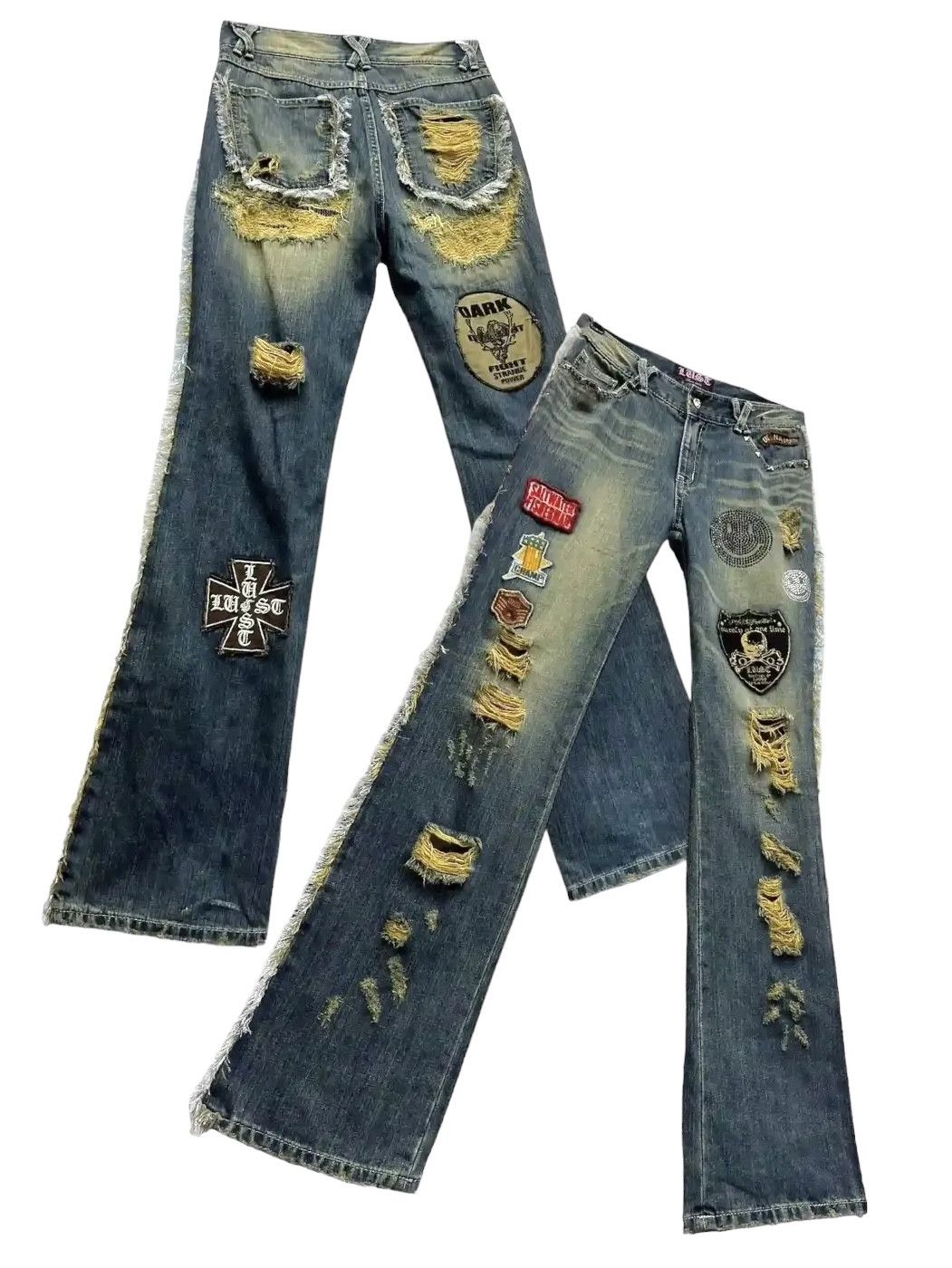 ❤️LUSC Ripped Patches Flare Denim Hysteric Glamour Inspired