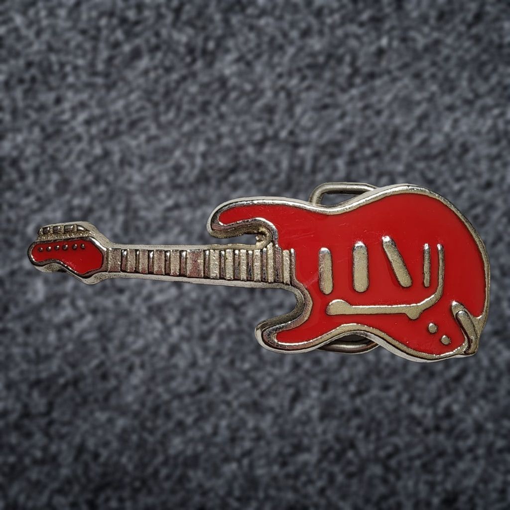 Vintage VINTAGE Rockabilly Belt Buckle - Electric Guitar Red Enamel Metal Original 1990s Unisex Adult Size N/A Size ONE SIZE - 1 Thumbnail