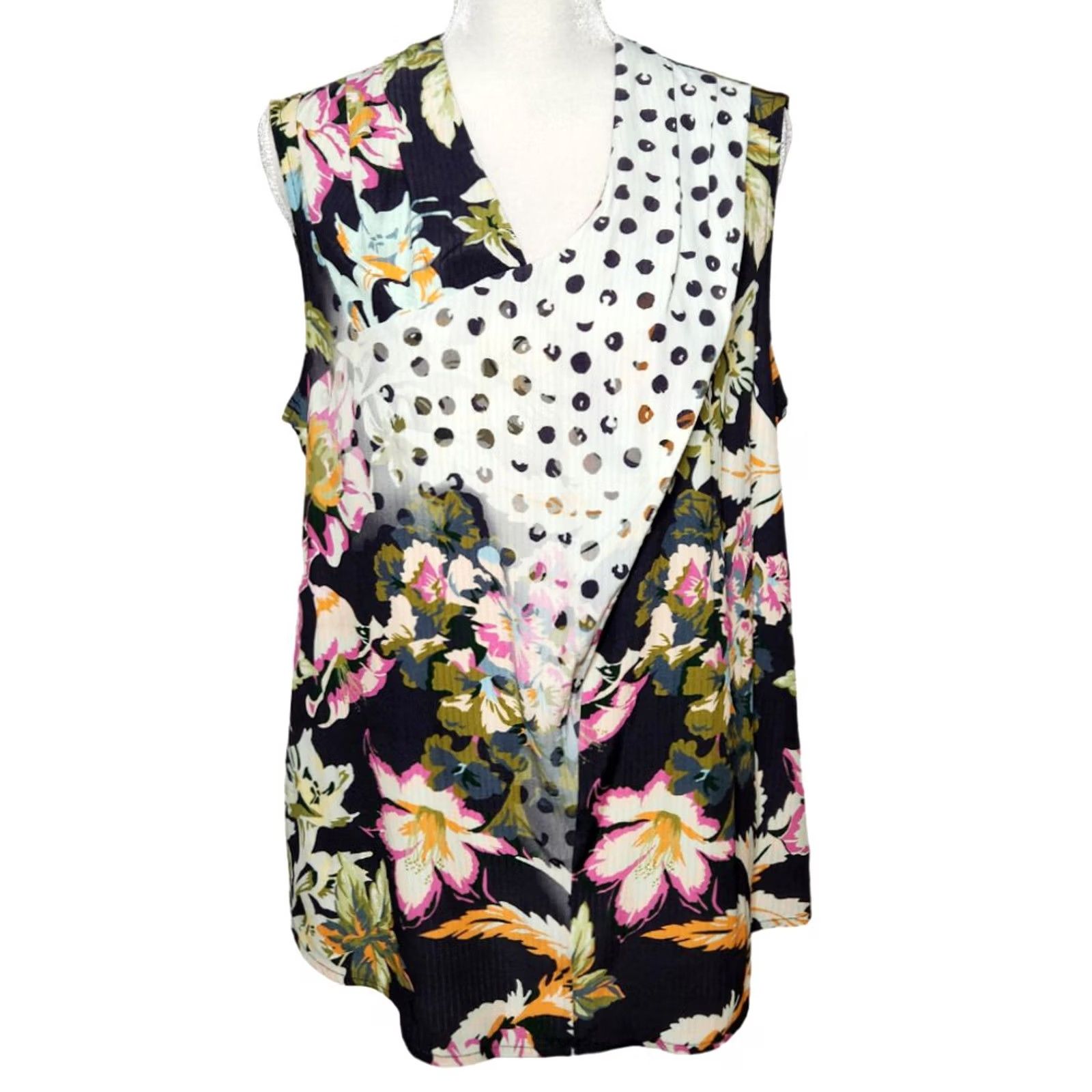 Soft Surroundings Soft Surroundings Tank Top Flor De Pluma Drapey Floral Sleeveless M Multicolor V-Neck Womens Size M / US 6-8 / IT 42-44 - 2 Thumbnail