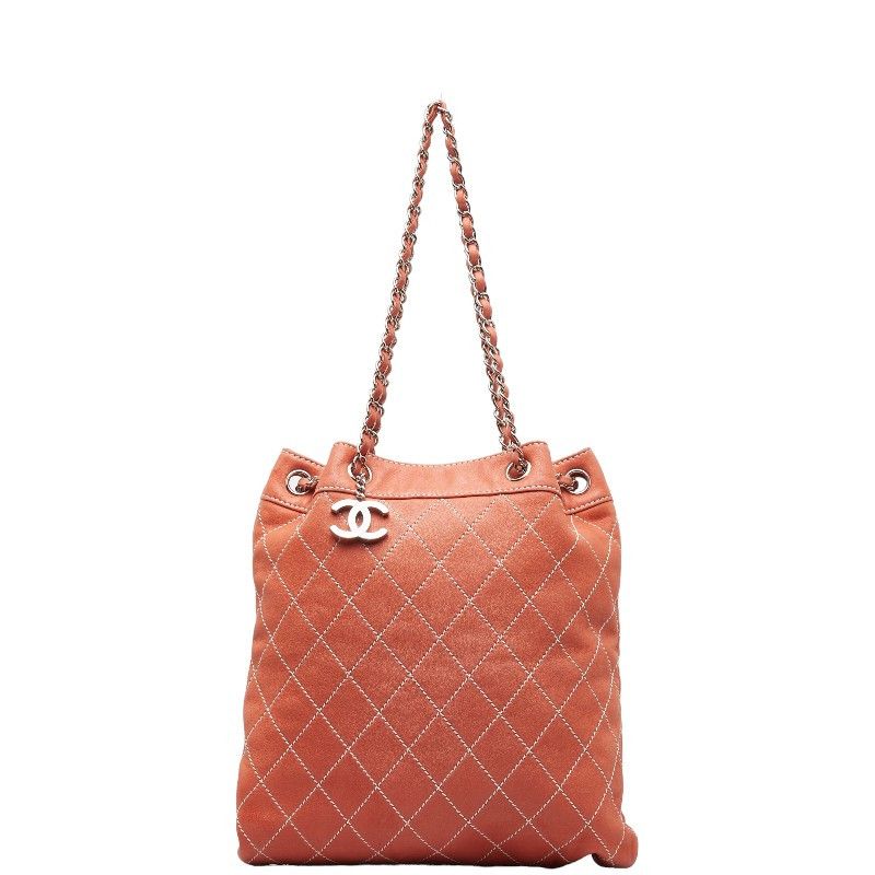 image of Chanel Surpique Drawstring Bucket Bag in Pink, Women's