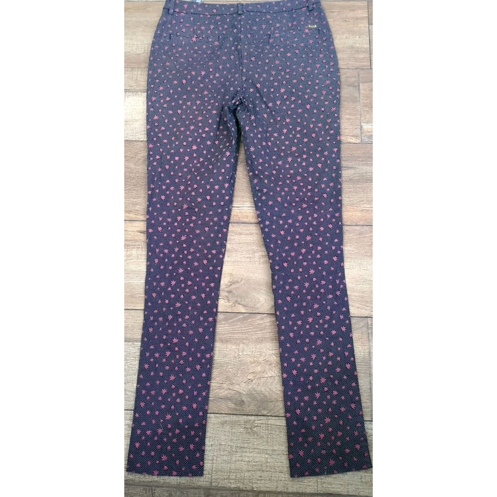 Vintage ELLE Dress Pants Womens 8 Black Polka Dot Leaf Print Straight Leg Flat Front Pants Ladies Regular Size 8 Black Size 30" / US 8 / IT 44 - 4 Thumbnail