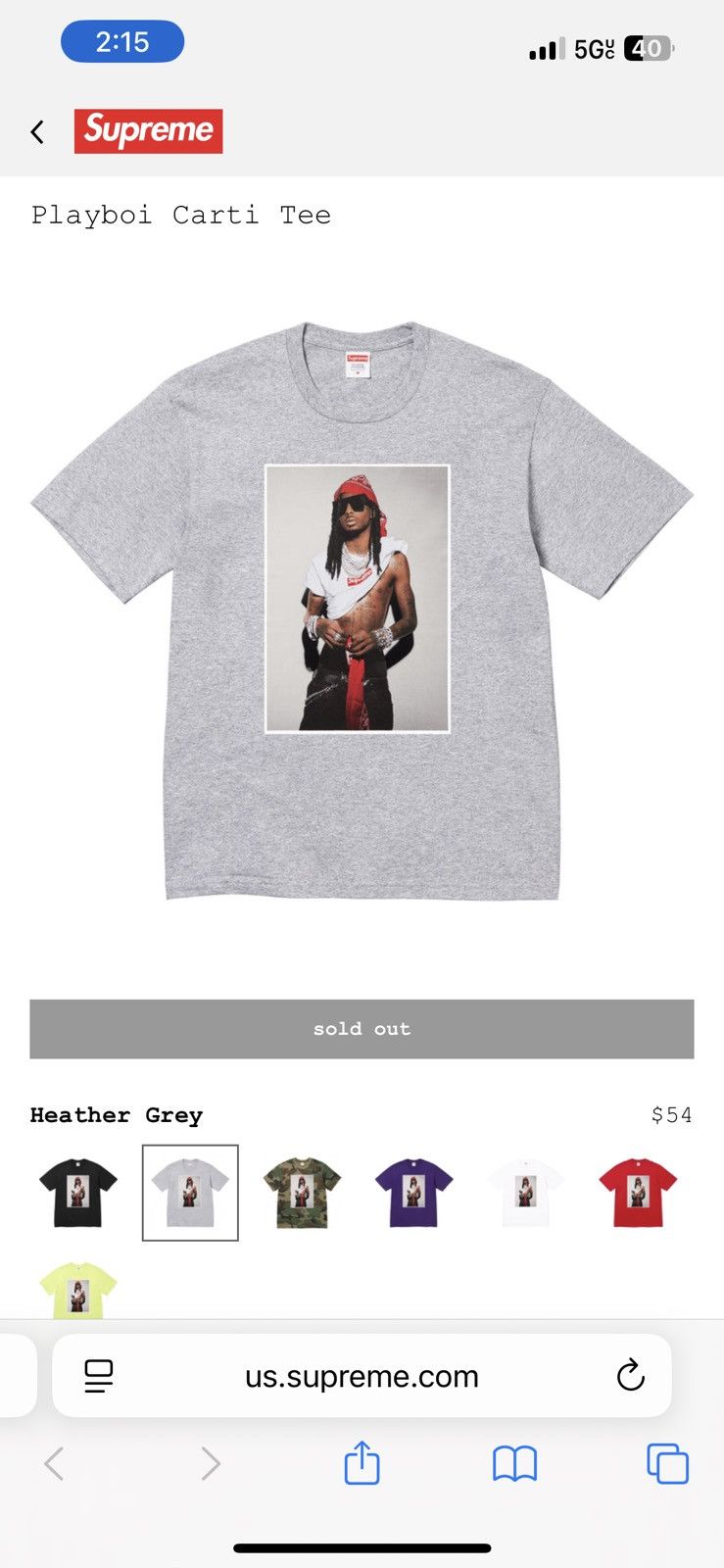 Supreme Supreme Playboi Carti Photo Tee in hand Gray XL | Grailed