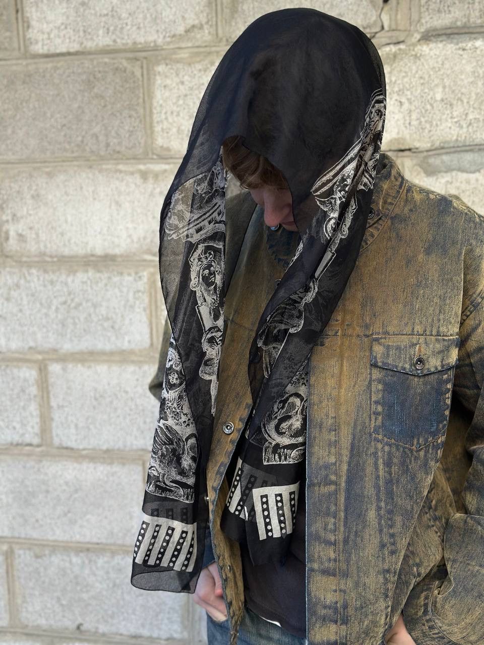 Punk and Yo Vintage Archive Scarf Baroque Gothic Print Swans Opium y2K Size ONE SIZE - 3 Thumbnail