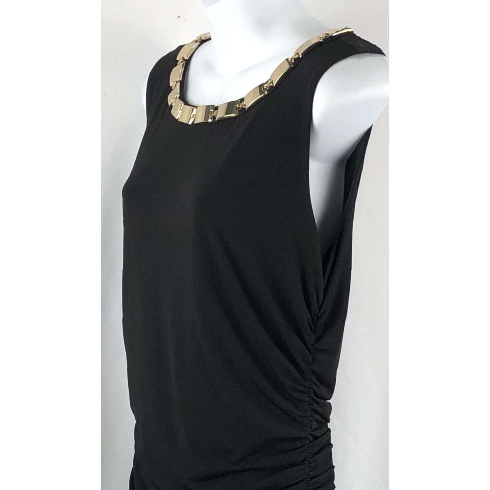 Calvin Klein Calvin Klein Sleeveless Pencil midi Dress 12 Black Gold Chain Collar Ruched Draped Dress Women XS-XL Size XL / US 12-14 / IT 48-50 - 3 Thumbnail