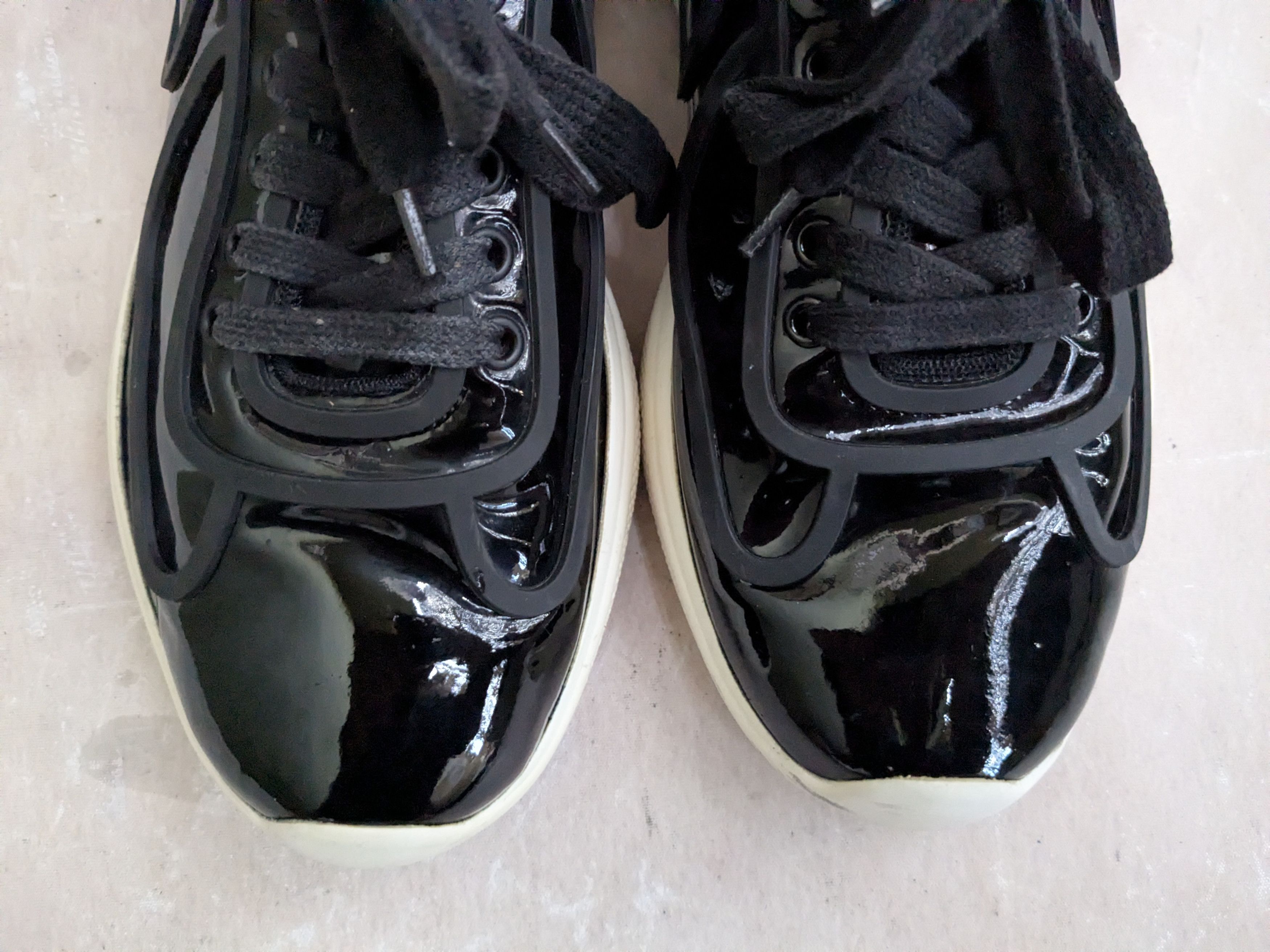 Prada America's Cup Sneakers Black Patent Leather 9 Low Tops