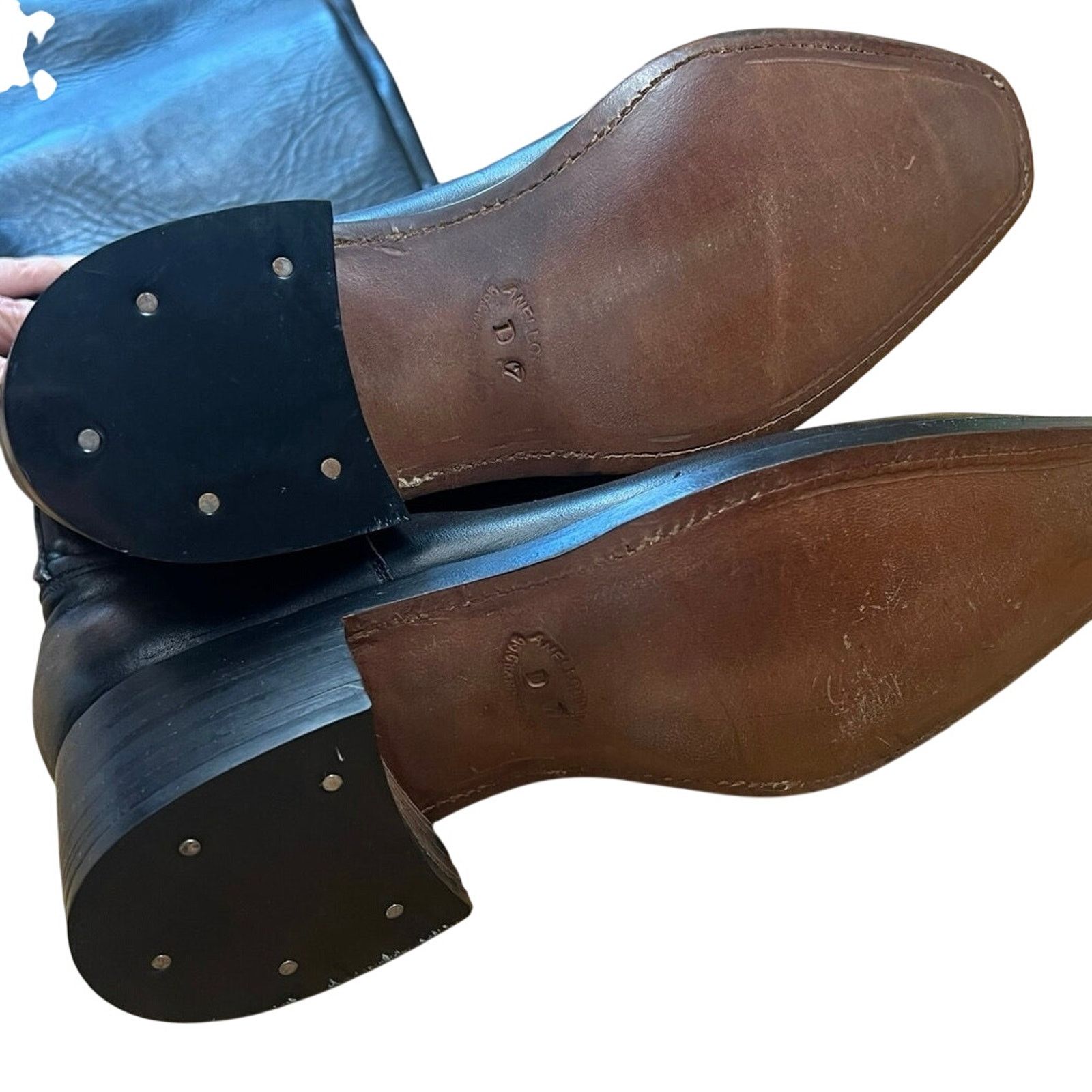 Handmade Vintage Rare Anello & Davide Tall Black Leather Boots Men 7D Size US 7 / EU 40 - 10 Thumbnail