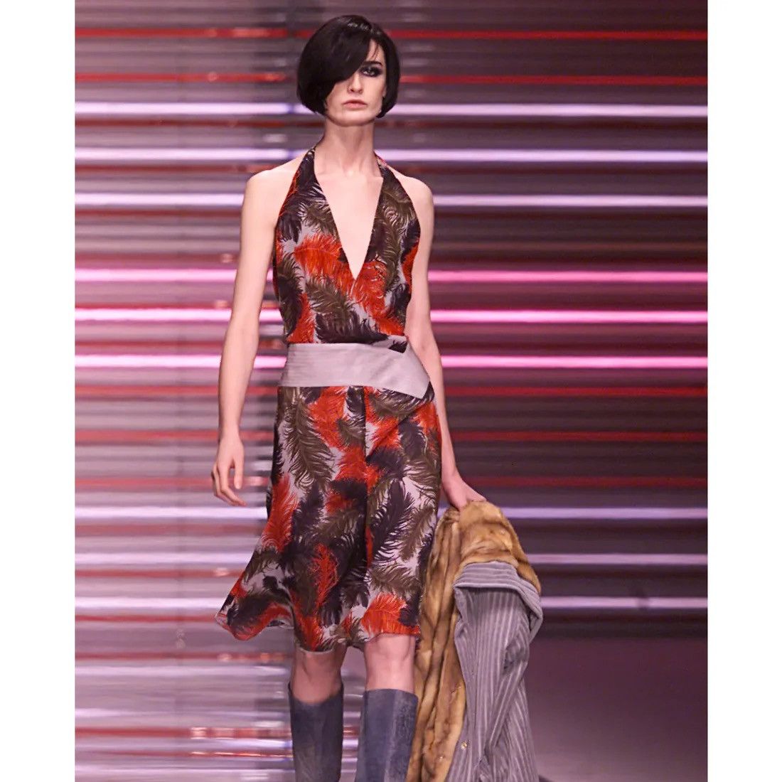 Versace Vintage Gianni Versace Feather Print Halter Dress 2001 Size M / US 6-8 / IT 42-44 - 2 Thumbnail