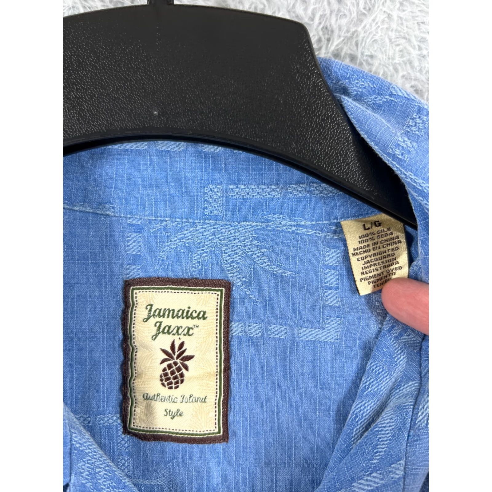 Vintage Jamaica Jaxx Shirt Men Large Blue Palm Tile Button Up Pocket Hawaiian 100% Silk Size US L / EU 52-54 / 3 - 7 Thumbnail
