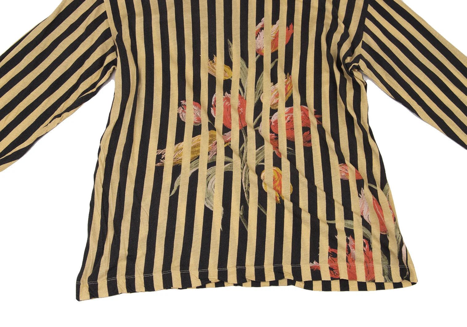 Dries Van Noten Floral Print Striped Cut-and-Sew Top in Yellow and Black Size US M / EU 48-50 / 2 - 6 Thumbnail