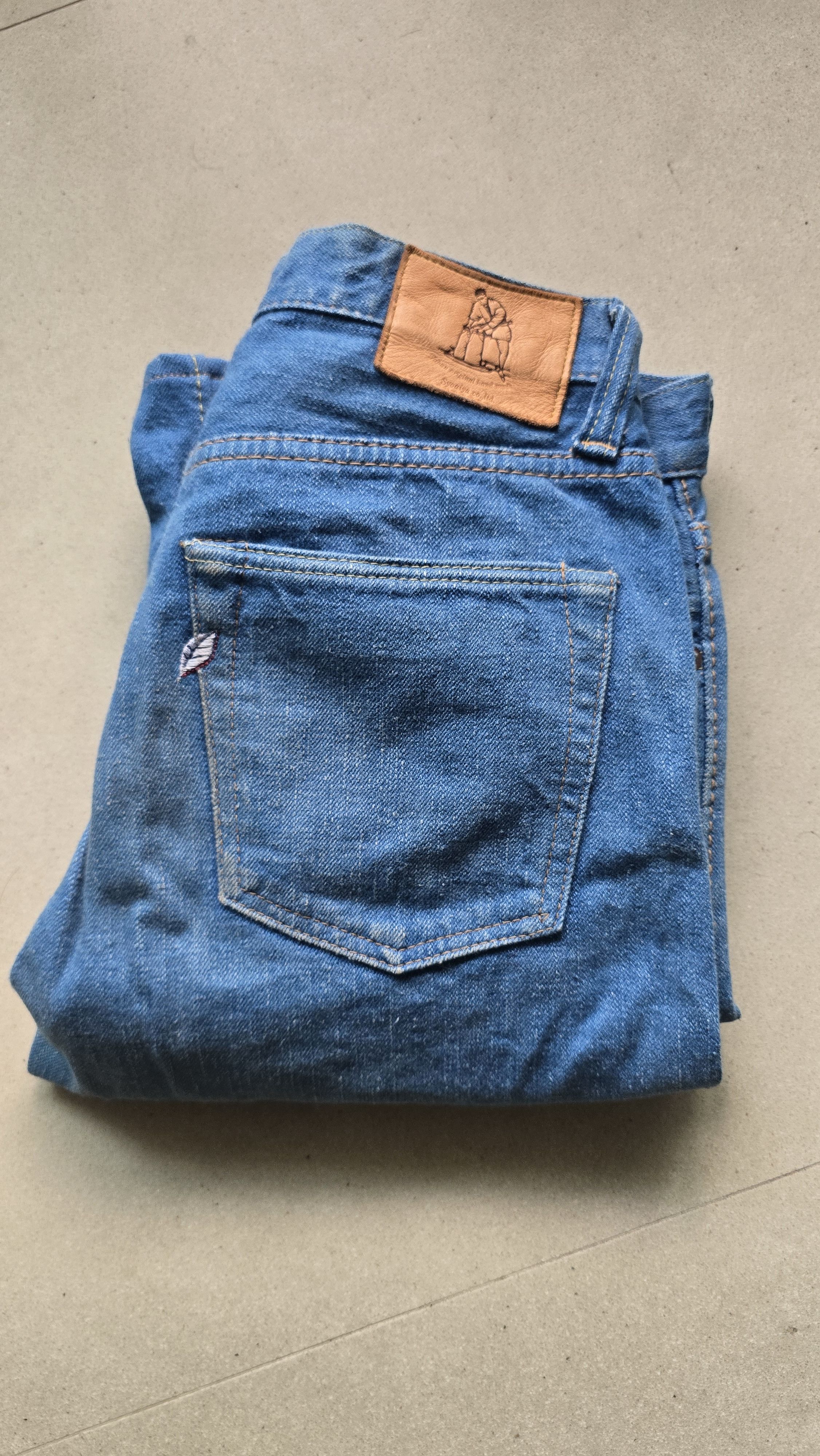 Pure Blue Japan 14oz Greencast Slubby Indigo Denim - Relaxed Taper Fit Size US 30 / EU 46 - 3 Thumbnail