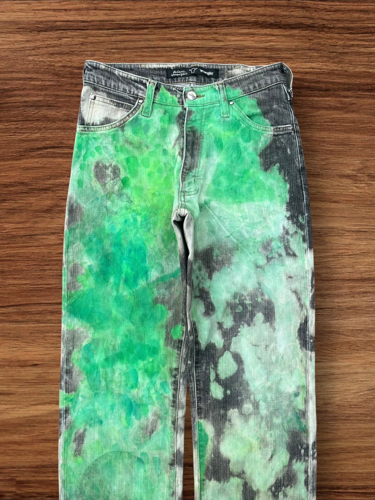 Vintage × Wrangler Vintage Wrangler Green Paint Tye Die Straight Leg Jeans Size US 28 / EU 44 - 3 Thumbnail