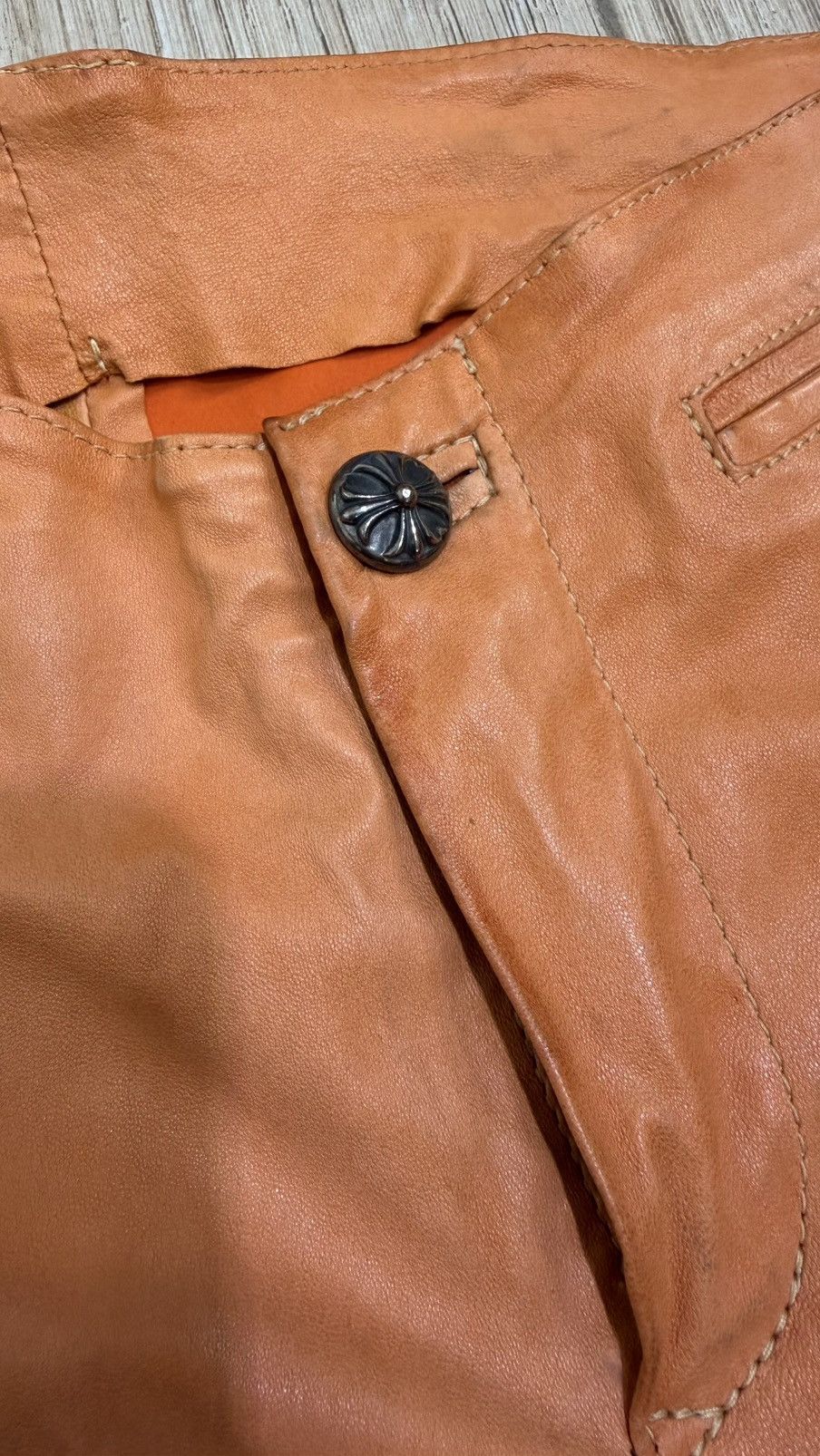 Chrome Hearts Chrome Hearts Orange Cross Flooded Leather Pants Size 26" / US 2 / IT 38 - 14 Thumbnail