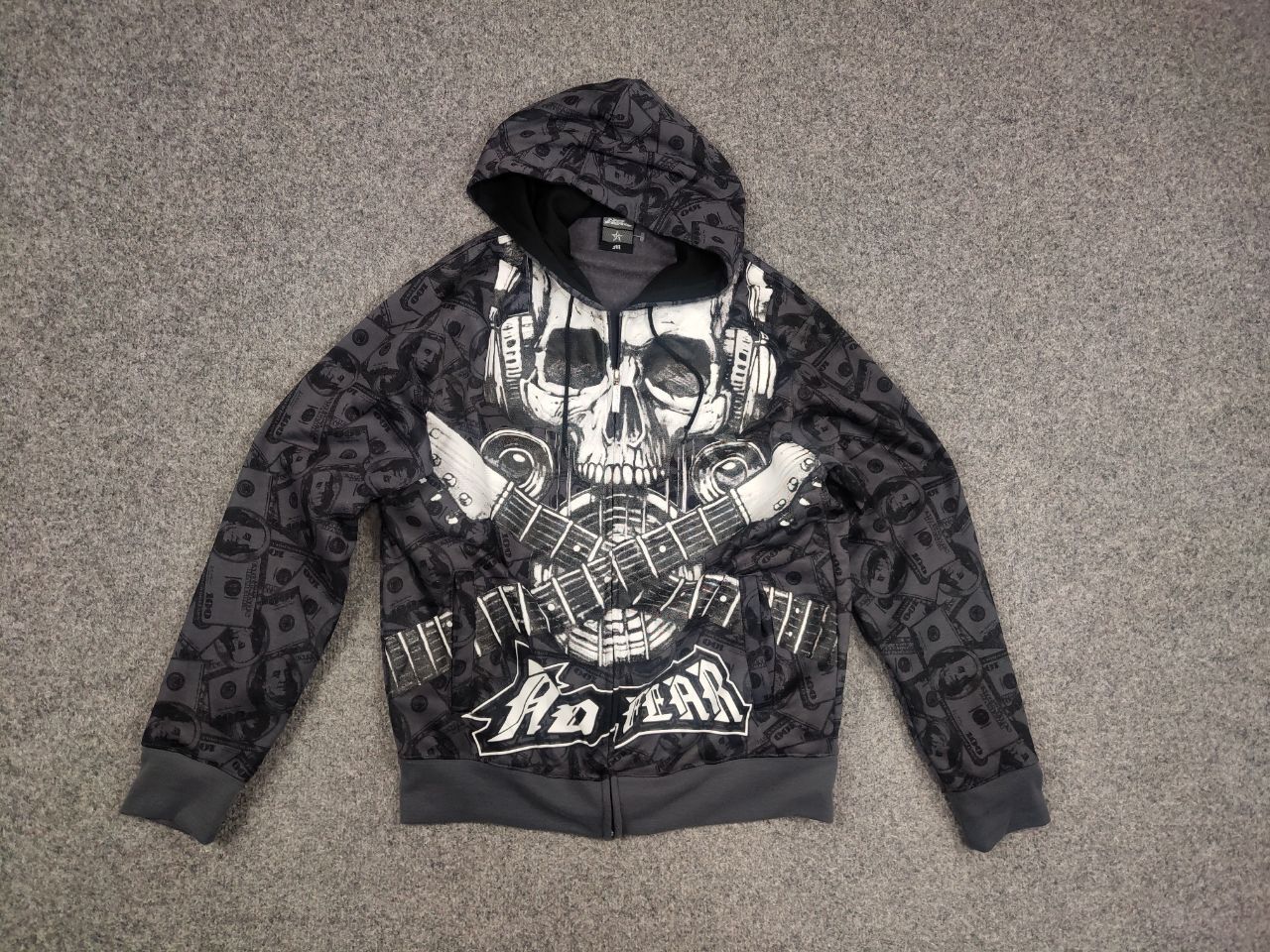 Vintage No Fear Skulls Zip Hoodie Y2K if six was nine Style