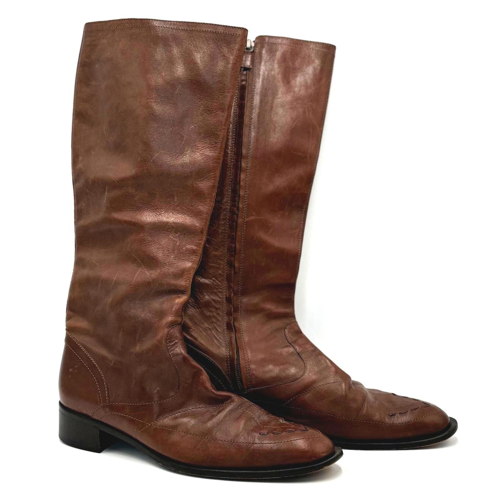 Designer PHILOSOPHY Di Alberta Ferretti Brown Leather Boots Size 9 Size US 9 / IT 39 - 1 Thumbnail