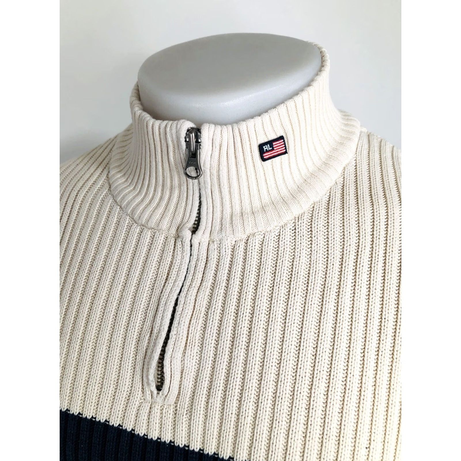 Polo Ralph Lauren RALPH LAUREN / POLO JEANS Embroidered FLAG Vtg. Ribbed L/XL Sweater - EXCELLENT Size US L / EU 52-54 / 3 - 3 Thumbnail