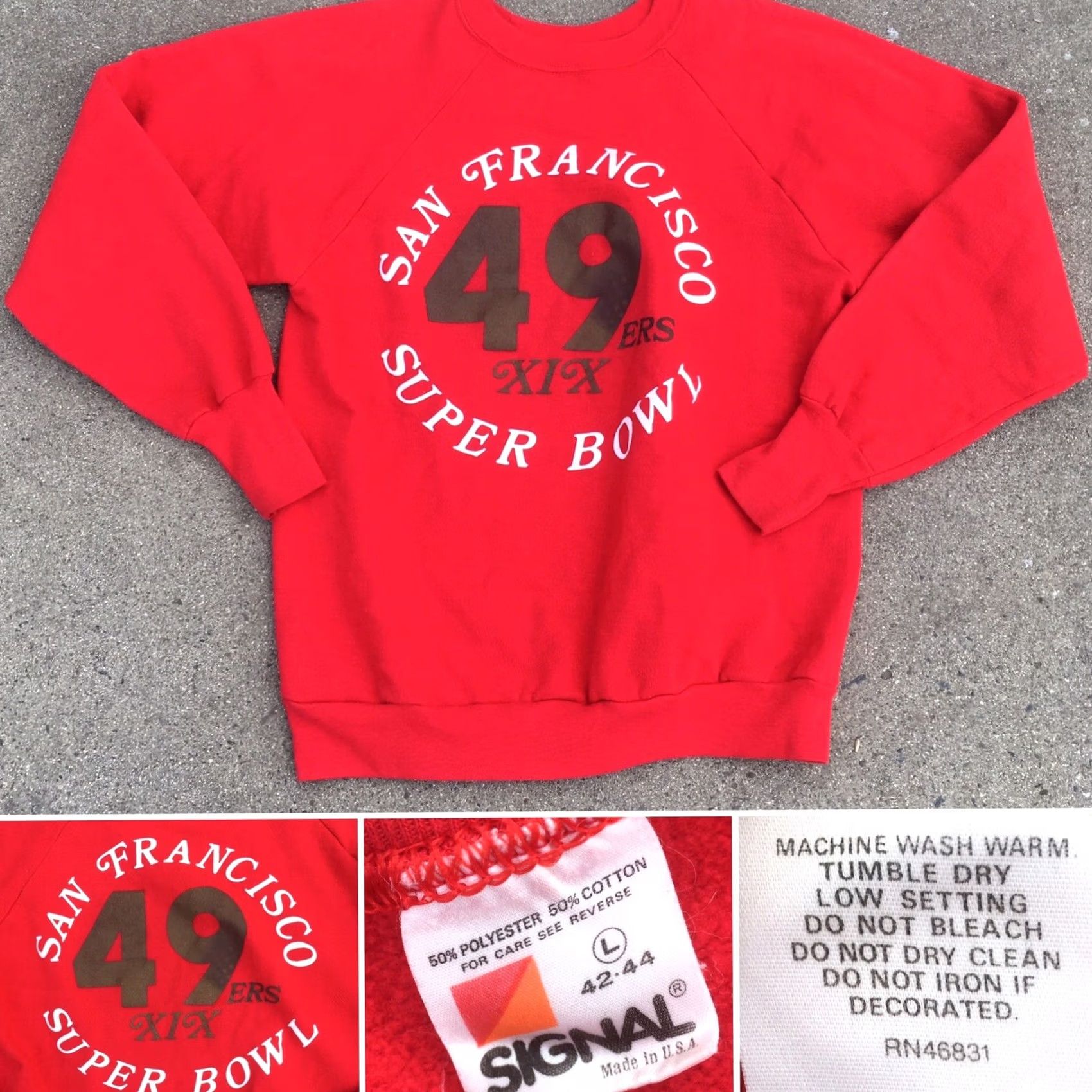 Vintage VINTAGE San Francisco 49ers Super Bowl XIX Sweatshirt 80s Signal Red L Mens USA Graphic Sweatshirt Size US L / EU 52-54 / 3 - 2 Thumbnail