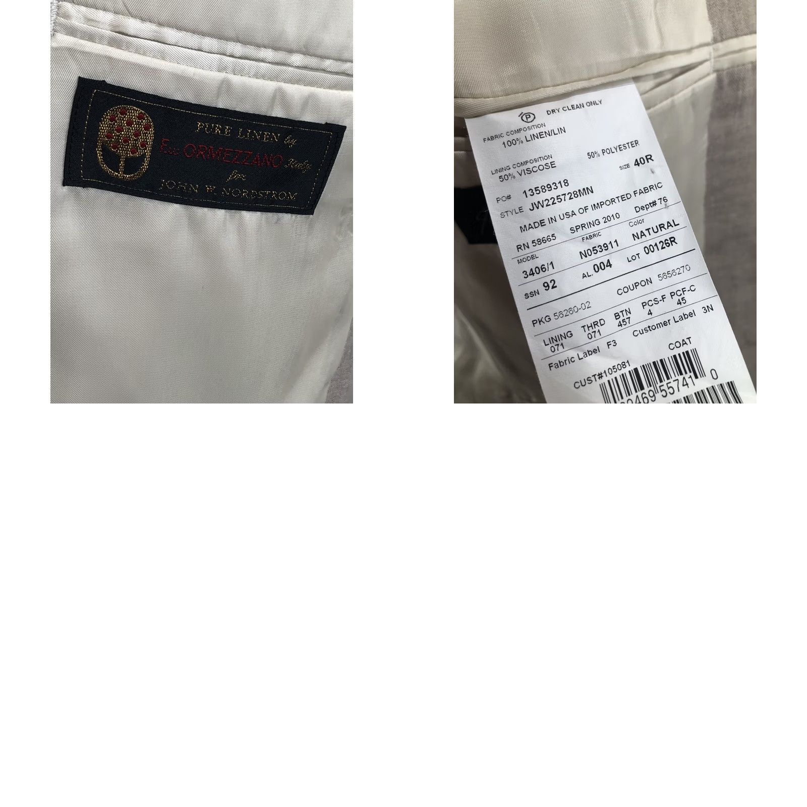 Nordstrom Nordstrom / Ormezzano Italy LINEN Blazer Jacket - Mens 40R Beige - EXCELLENT Size 40R - 8 Thumbnail