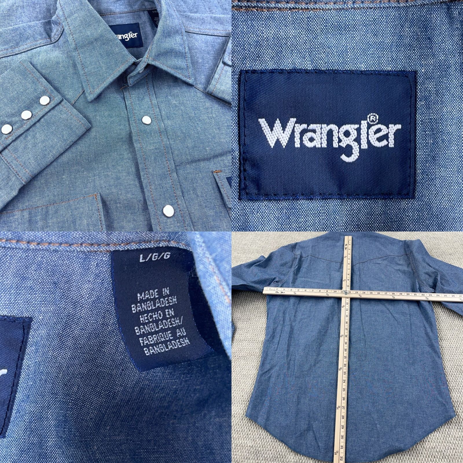 Wrangler Wrangler Men's Denim Shirt Large Blue Western Cowboy Pearl Snap Casual Workwear 90s Outdoor Size US L / EU 52-54 / 3 - 8 Thumbnail
