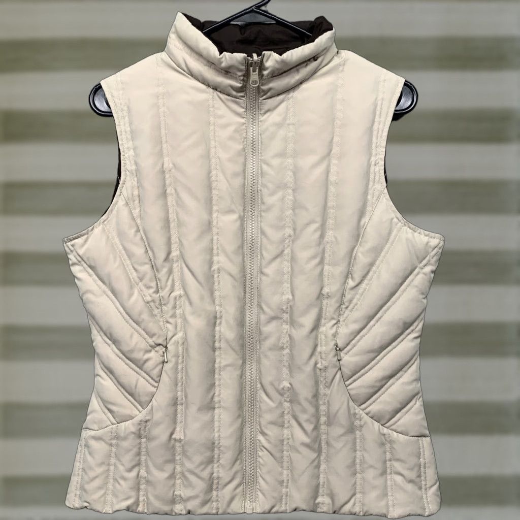 Vintage True Character Vest Women's Small Tan Brown Reversible Goose Down & Feathers Zip Machine Wash Jacket/Coat Short Sleeveless Casual Travel Outdoor Size S / US 4 / IT 40 - 1 Thumbnail