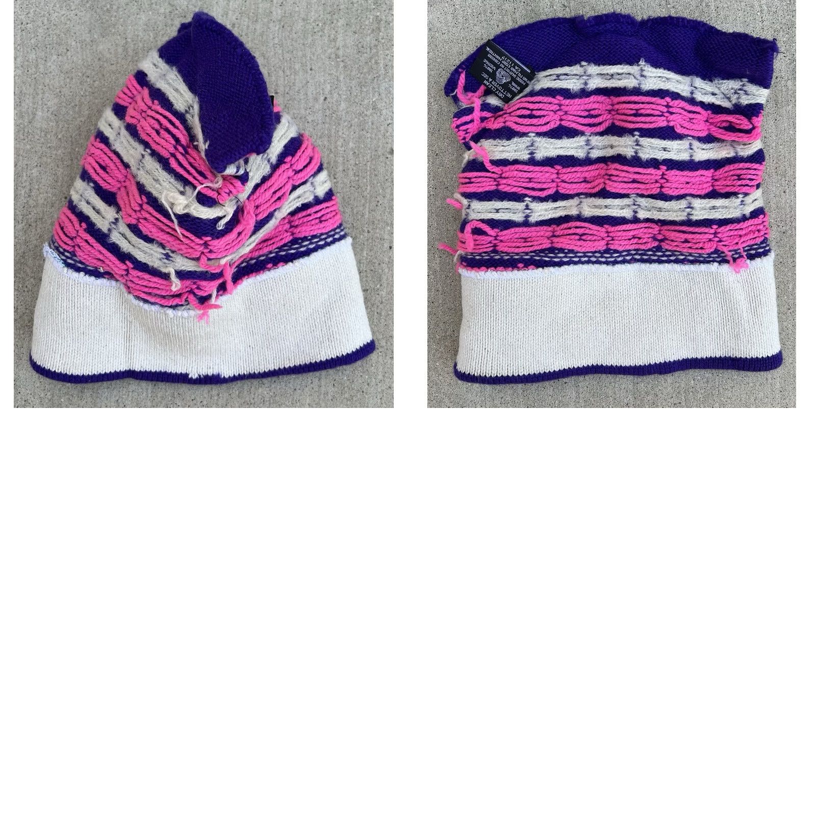 Pinko VINTAGE 80s Wool Ski Beanie Hat Purple Pink Tassel Cap Canada Fair Isle Cappello Size ONE SIZE - 11 Thumbnail