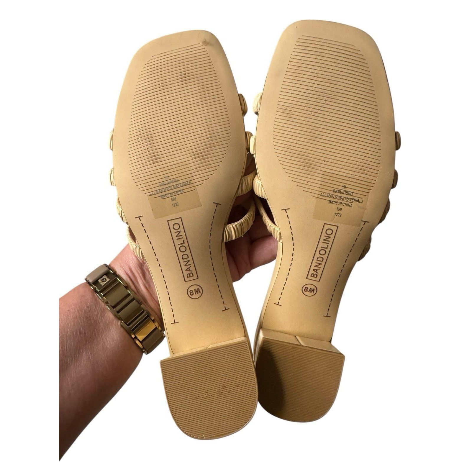 Other Bandolino Runrun Cross Cross Sandals Beige Yellow Block Heel Size US 8 / IT 38 - 7 Thumbnail