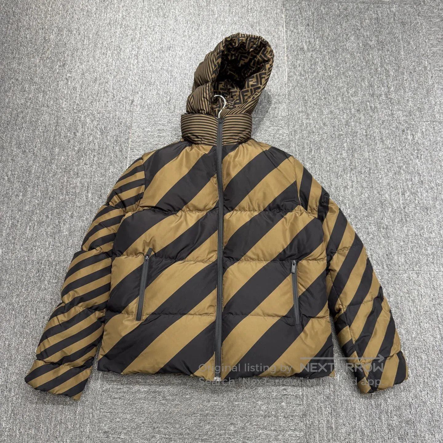 Fendi Brown Patterned Hooded Puffer Jacket Size L. Size US L / EU 52-54 / 3 - 6 Thumbnail