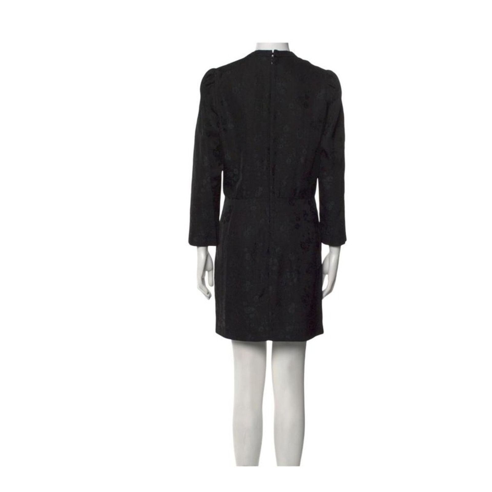 Sandro Sandro Black V-Neck Wrap Mini Dress Puff Sleeve Textured Size M / US 6-8 / IT 42-44 - 3 Thumbnail