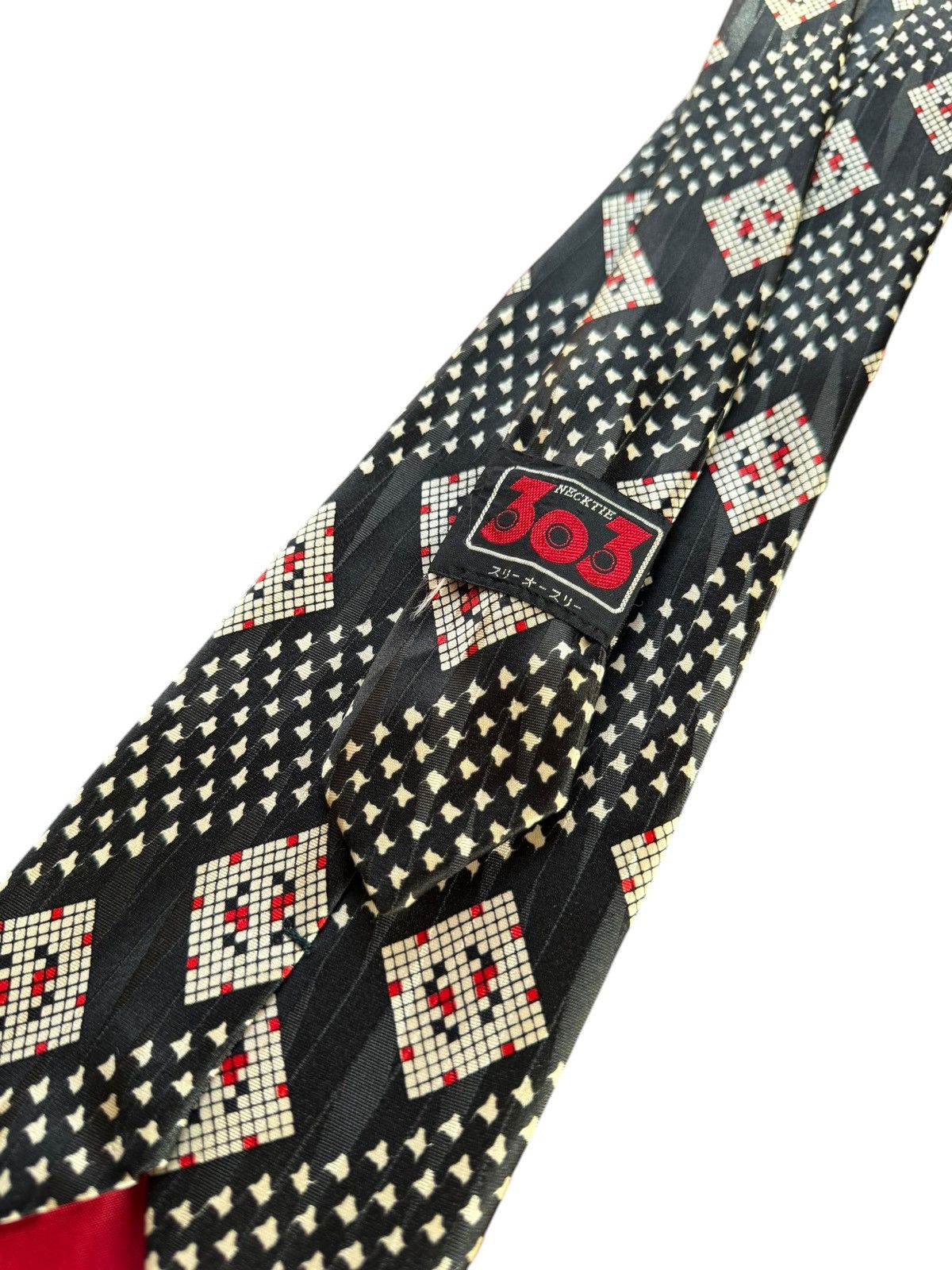 Other 303 Vintage Black Silk Tie with Ivory Dice Motif Size ONE SIZE - 3 Thumbnail