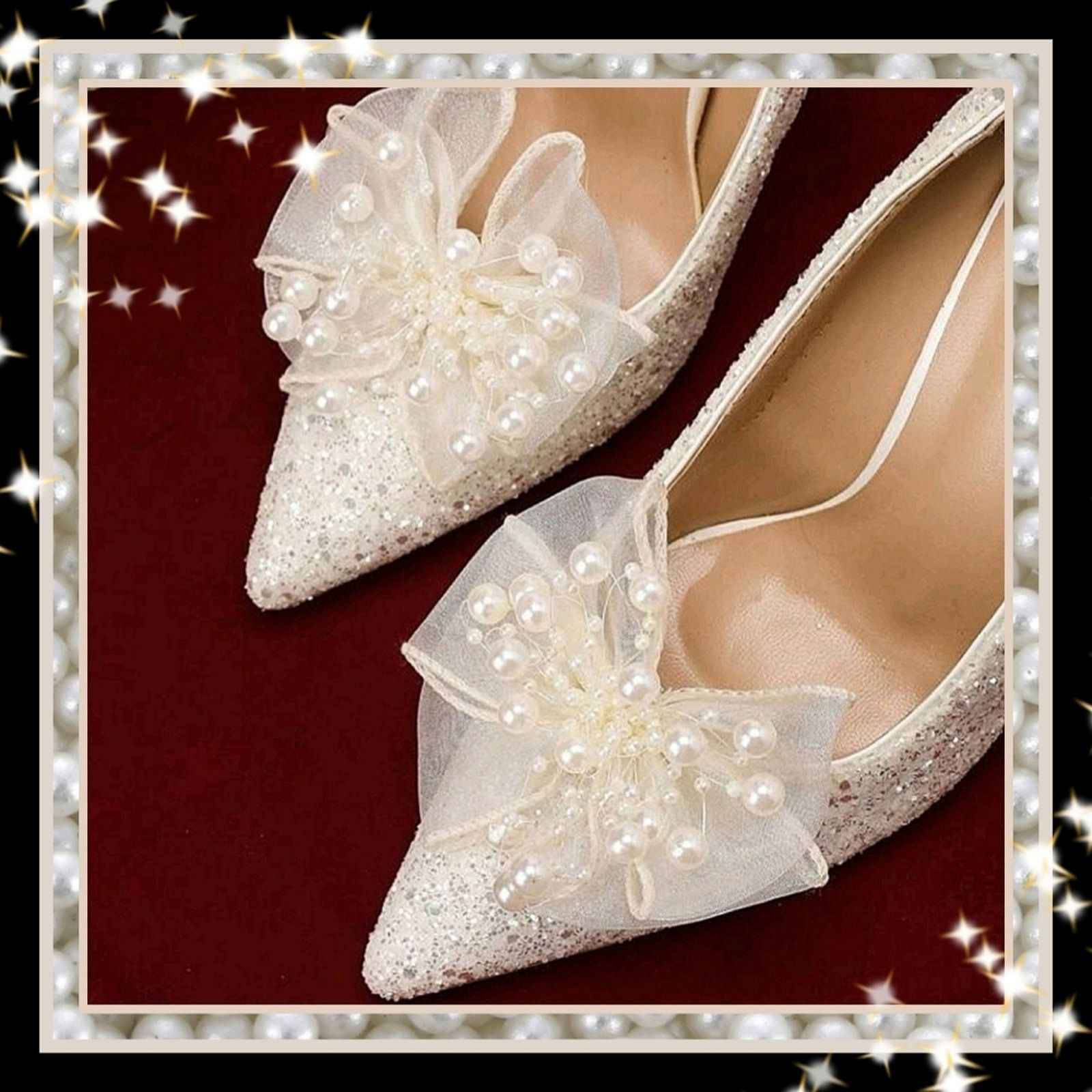 Other ELEGANT ☆ CREAM ORGANZA BOWS with PEARLS ☆ SHOE CLIPS ☆ NIP Size US 4 / IT 34 - 1 Thumbnail