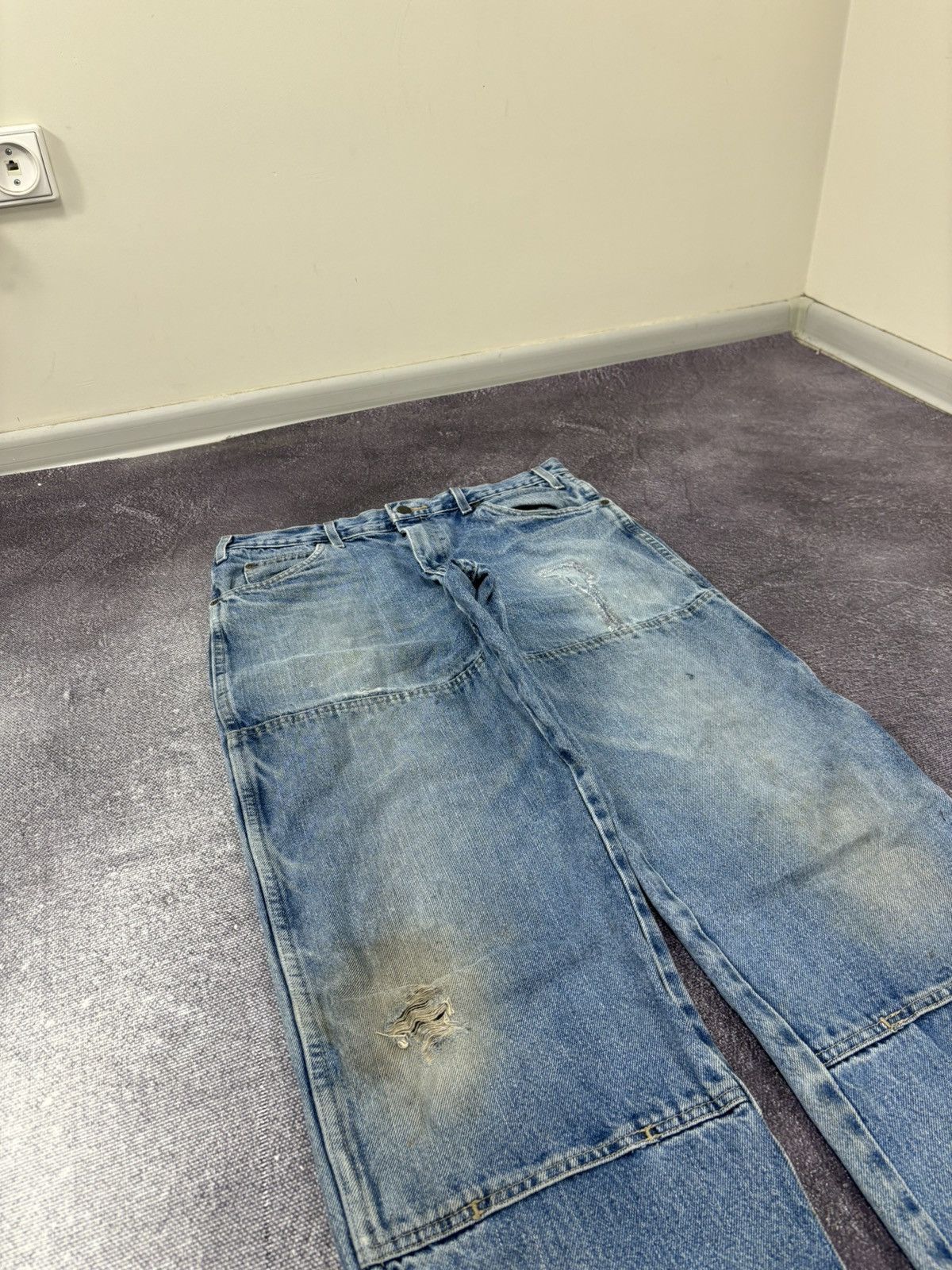 Dickies Vintage Dickies Double Knee USA Faded Denim Work Hype Jeans Size US 33 - 6 Thumbnail