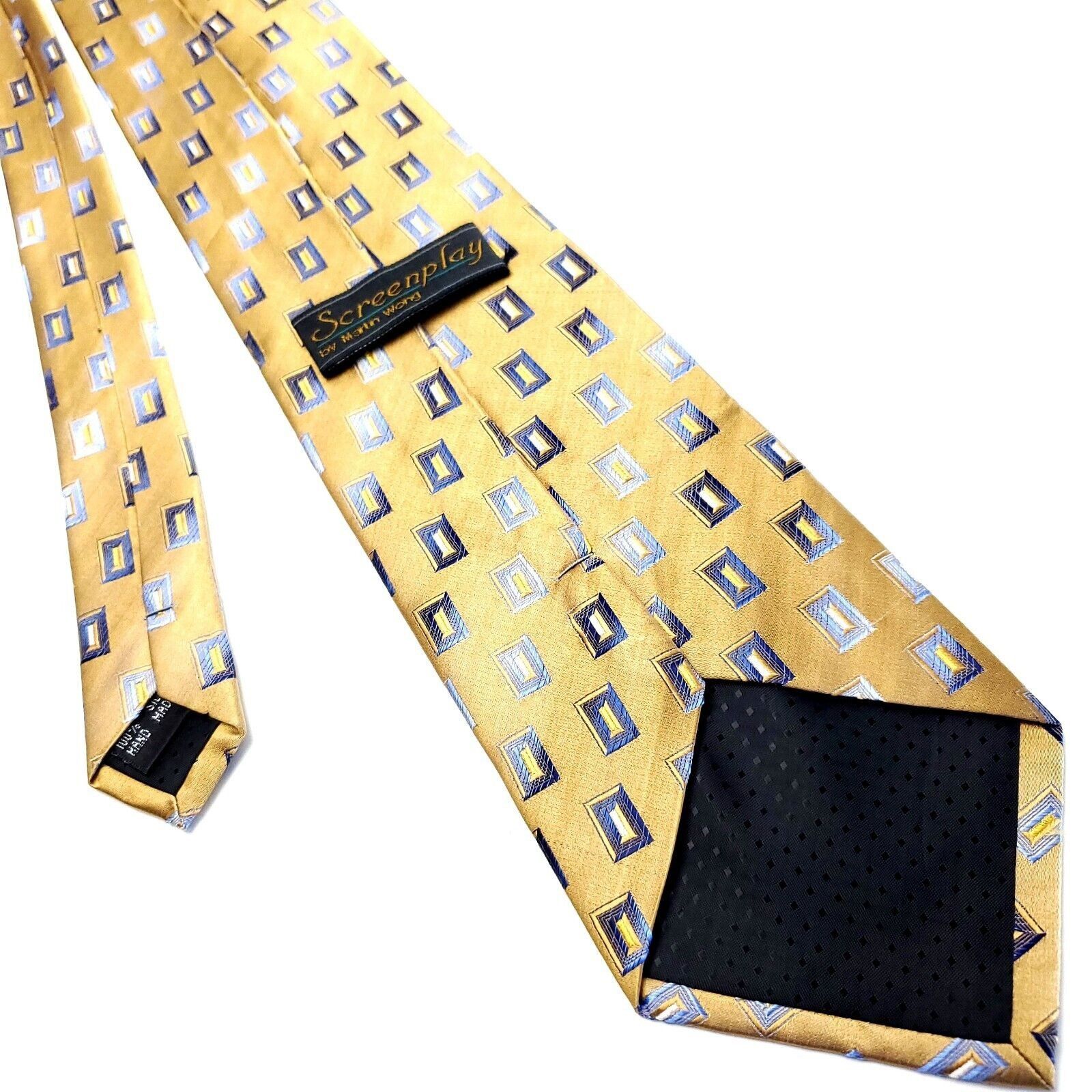 Designer Martin Wong Screenplay Silk Tie Woven Geometric Short Wide Y Size ONE SIZE - 3 Thumbnail