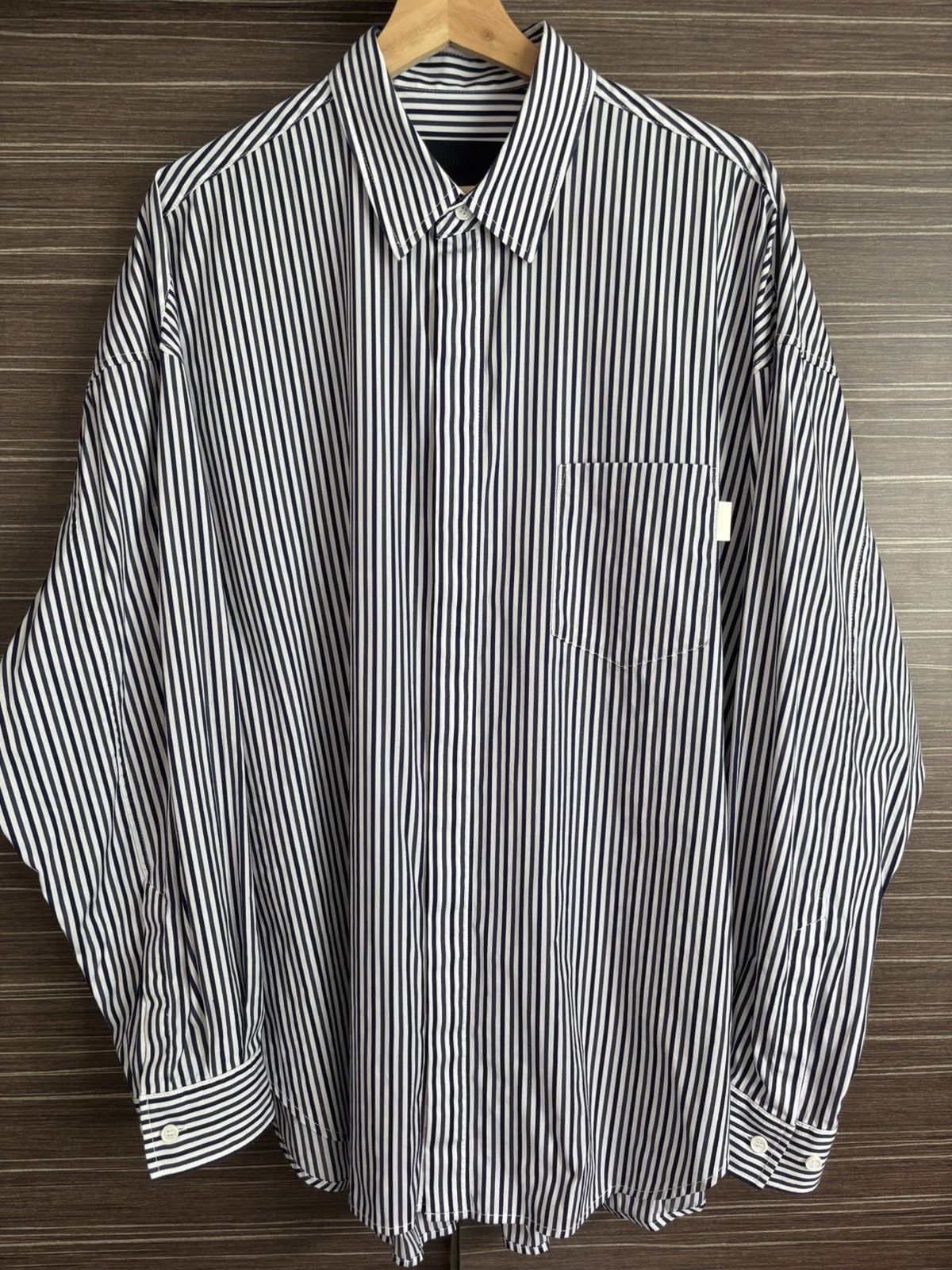 Juun.J Juun.J Navy Striped Cotton Shirt Size US M / EU 48-50 / 2 - 1 Thumbnail