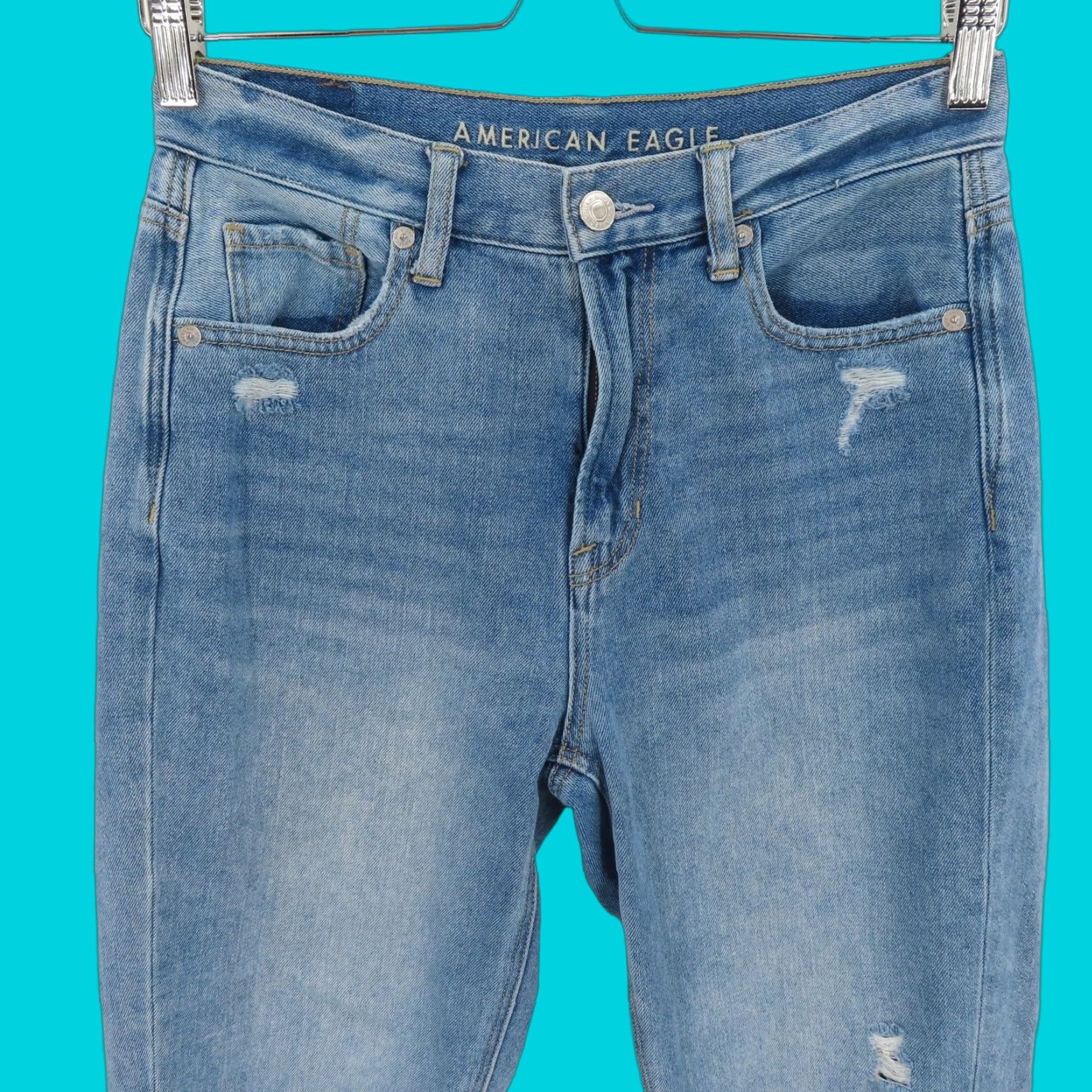 American Eagle Outfitters American Eagle Outfitters Womens Jeans 4 Mom Distressed Denim Cotton Blue Distressed 5-Pocket Regular Rise 14" 27" Inseam 6" Hem 90s Vintage No Size 27" / US 4 / IT 40 - 1 Thumbnail