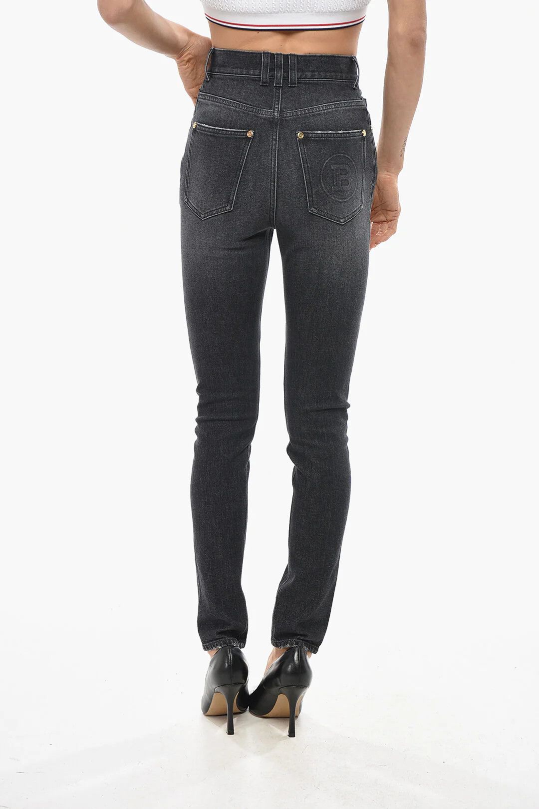 Balmain og1mm0326 High-Rise Skinny Jeans in Black Size 38" / US 16 / IT 52 - 2 Thumbnail