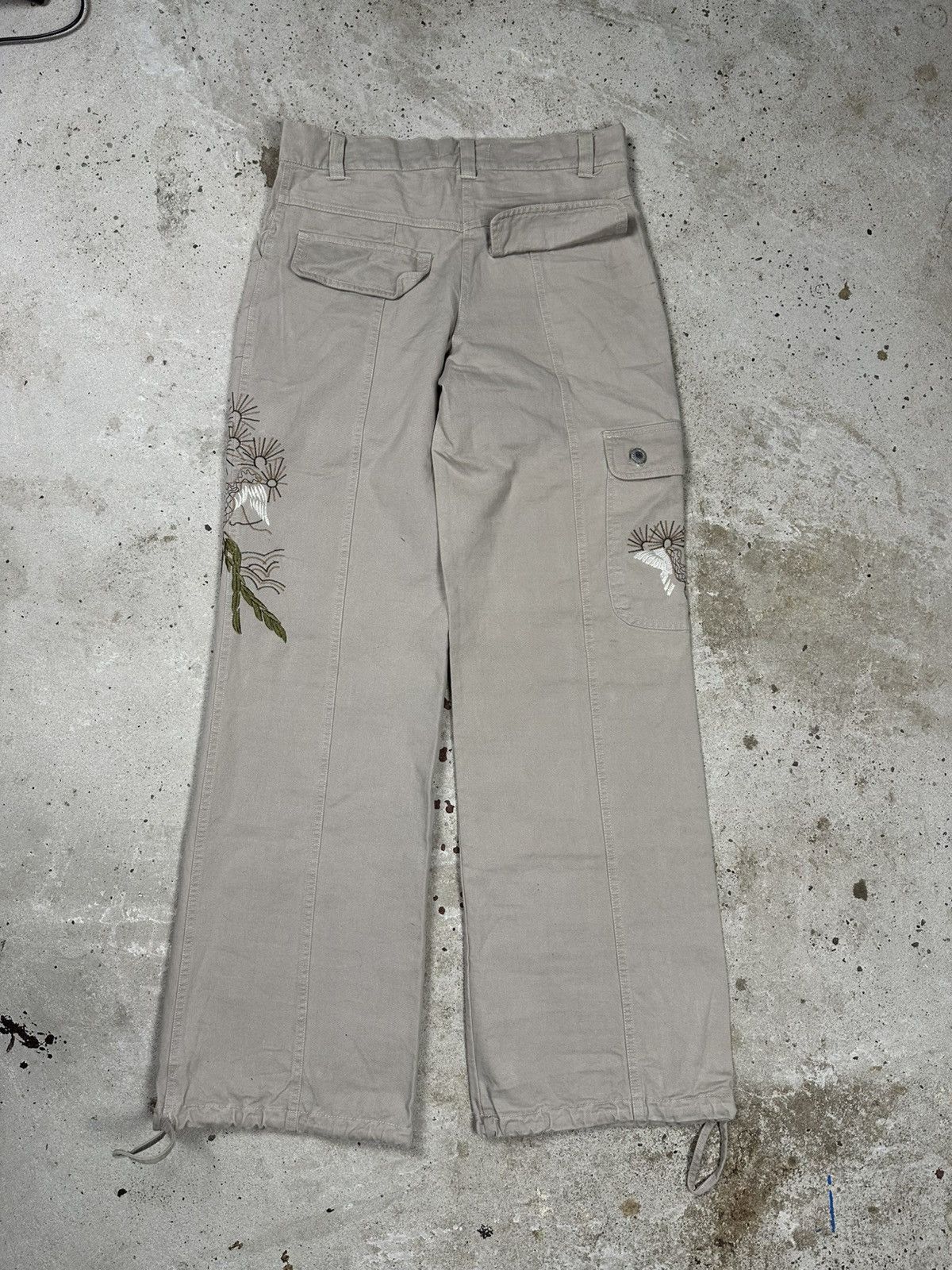 If Six Was Nine Vintage Y2K Baggy Cargo Embroidery Flowers Beige Pants Flare Size US 30 / EU 46 - 2 Thumbnail