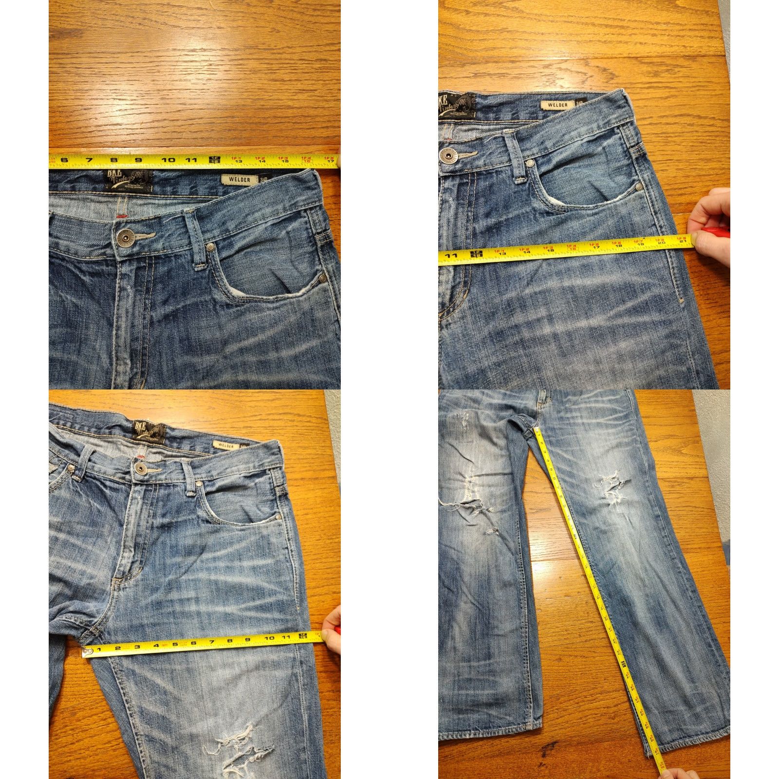 BKE VINTAGE BKE Jeans Distressed Welder Mens Tag 34x34 Faded Blue Relaxed Straight 5-Pocket Denim Cowboy USA Rock Button Zip Inseam 34 Cotton Size US 34 / EU 50 - 9 Thumbnail