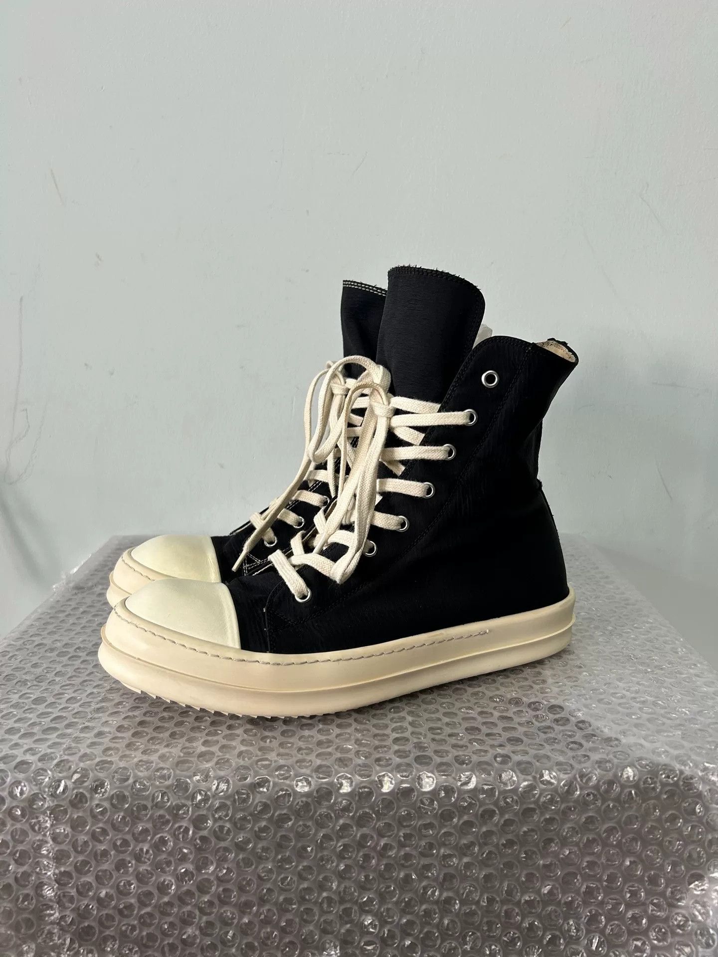 Rick Owens Waxed Canvas Abstract Ramone Hightop Sneakers 41 | Grailed